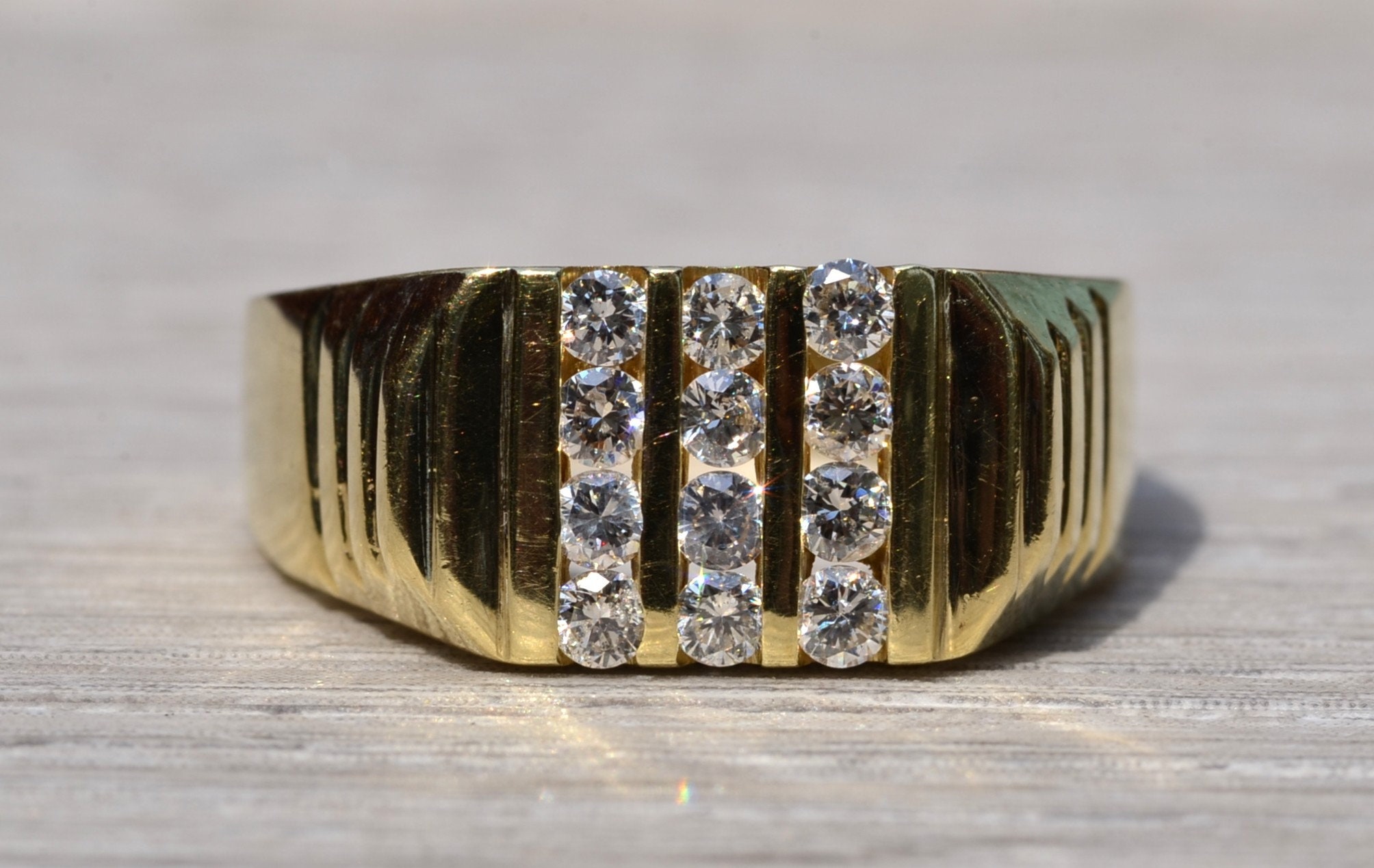The Bair Island: Gentleman's Diamond Cocktail Ring in Yellow Gold - Image 7