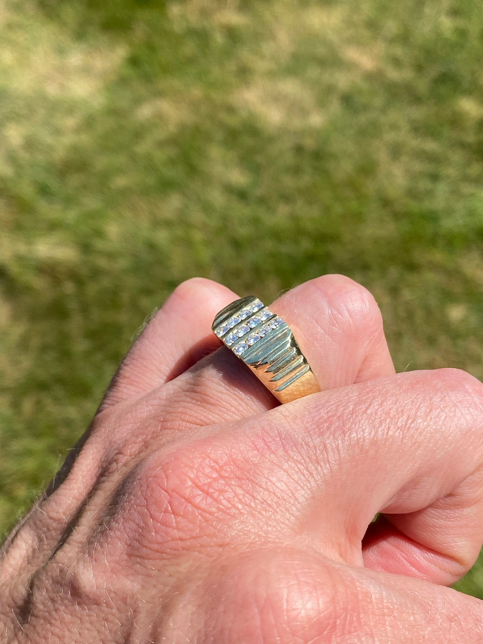 The Bair Island: Gentleman's Diamond Cocktail Ring in Yellow Gold - Image 9