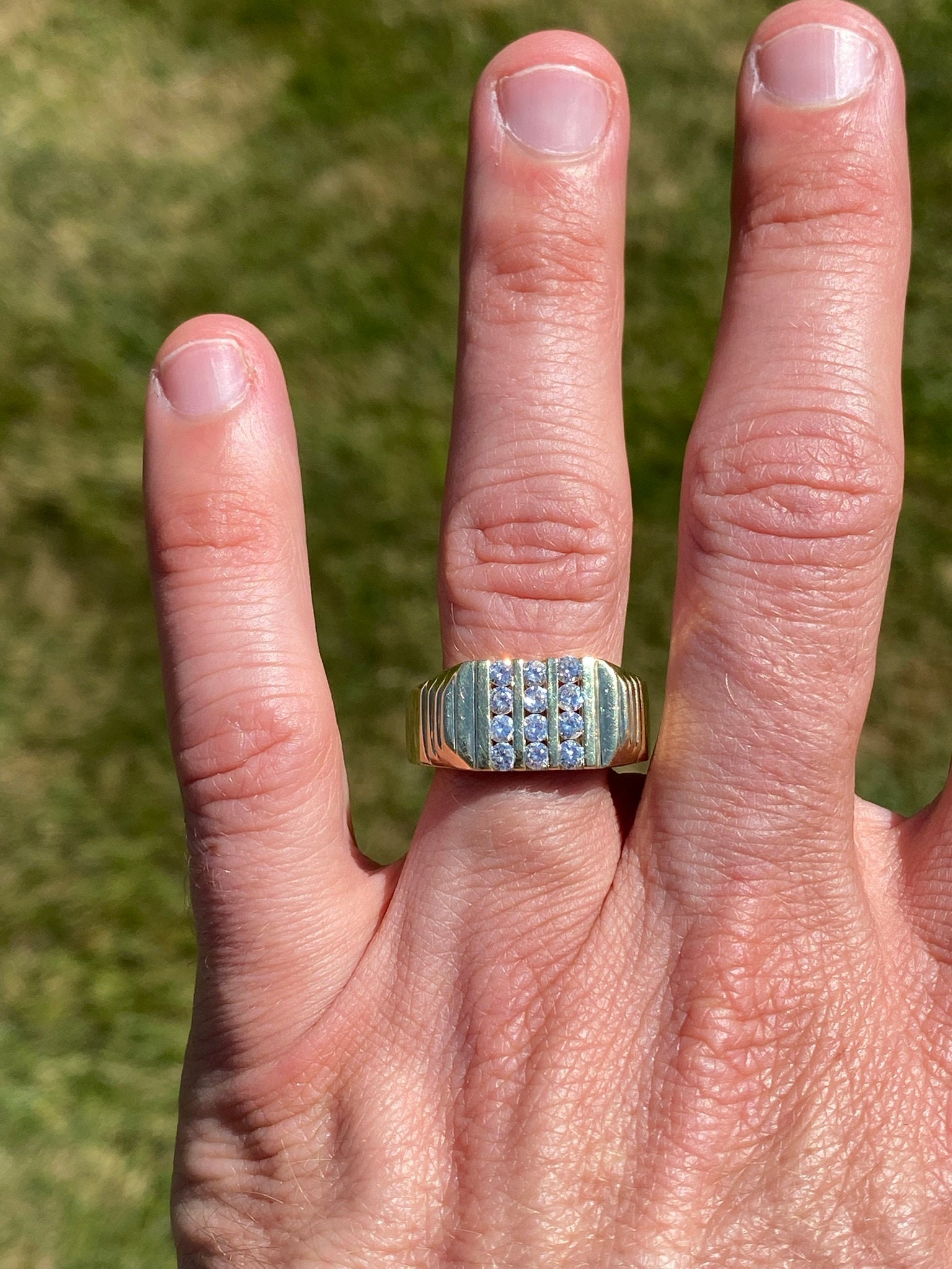 The Bair Island: Gentleman's Diamond Cocktail Ring in Yellow Gold - Image 8