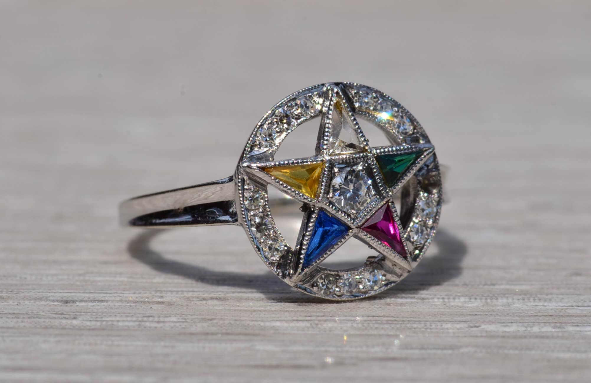 SOLD - The Eastern: Ladies Antique Eastern Star Ring with Diamonds - Image 6