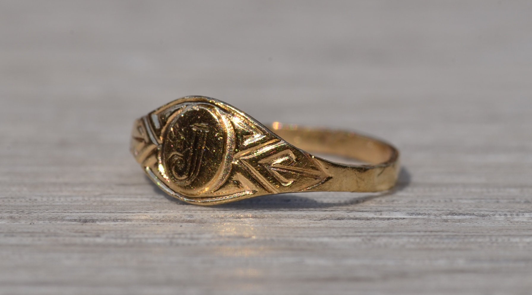 SOLD - The Green Valley South: Engravable Yellow Gold Pinky Ring, Mid Finger Ring, or Childs Signet Ring - Image 3