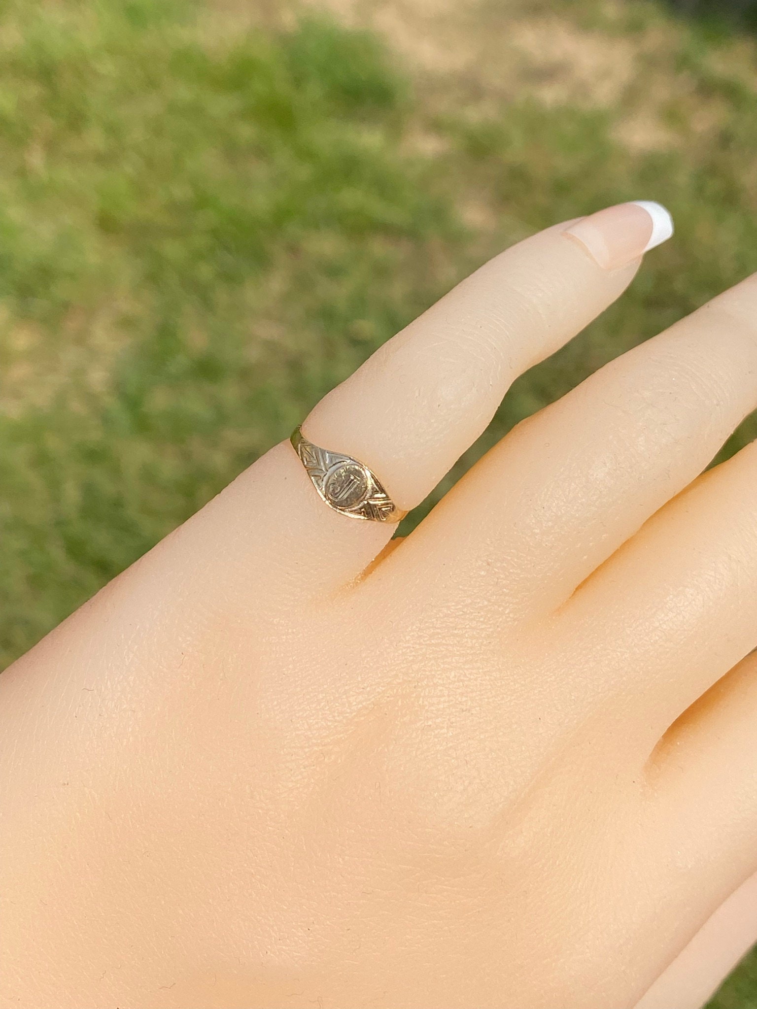SOLD - The Green Valley South: Engravable Yellow Gold Pinky Ring, Mid Finger Ring, or Childs Signet Ring - Image 9