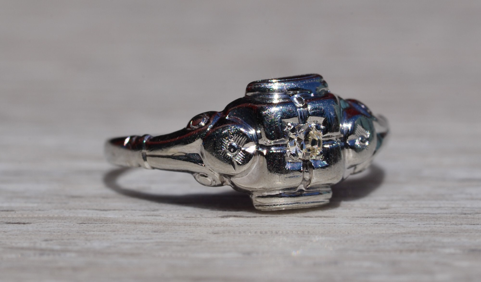 The Dunlow: Antique Ladies 14K White Gold Engagement Ring set with Diamond - Image 4