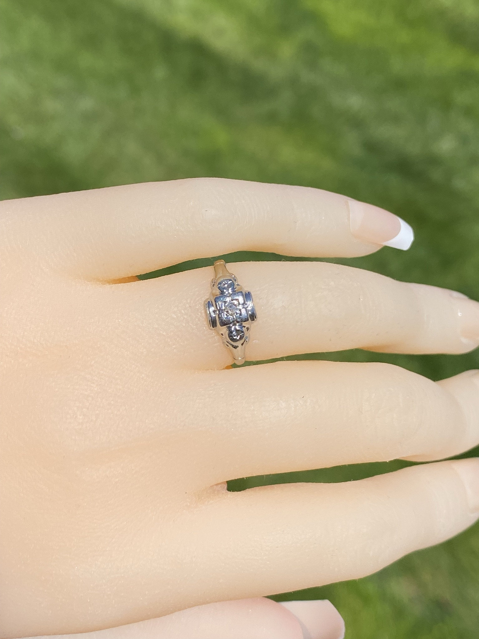 The Dunlow: Antique Ladies 14K White Gold Engagement Ring set with Diamond - Image 7