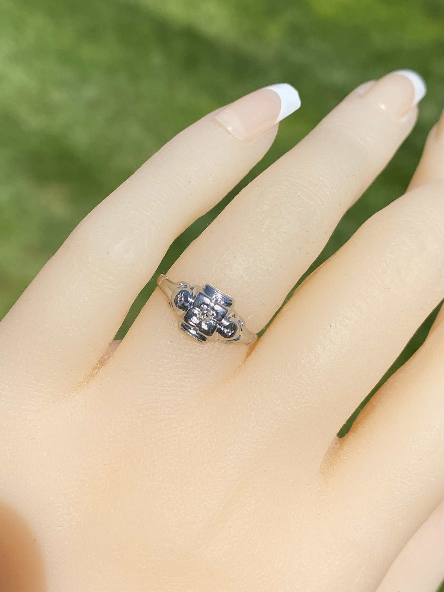 The Dunlow: Antique Ladies 14K White Gold Engagement Ring set with Diamond - Image 6
