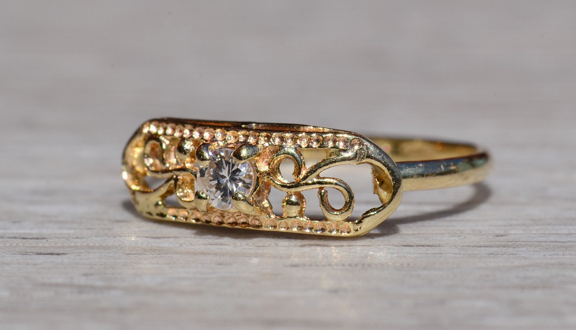 SOLD - The Varney: Ladies Signed Petite 14K Gold Cocktail Ring set with Diamond - Image 3