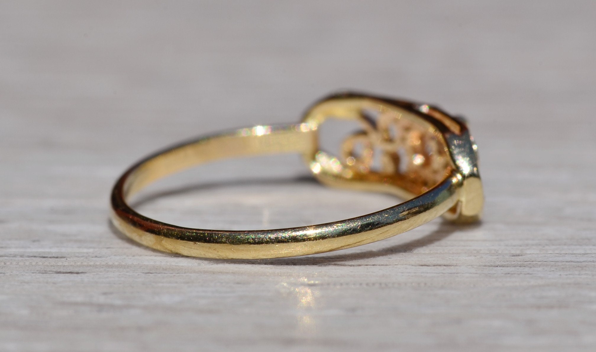 SOLD - The Varney: Ladies Signed Petite 14K Gold Cocktail Ring set with Diamond - Image 5