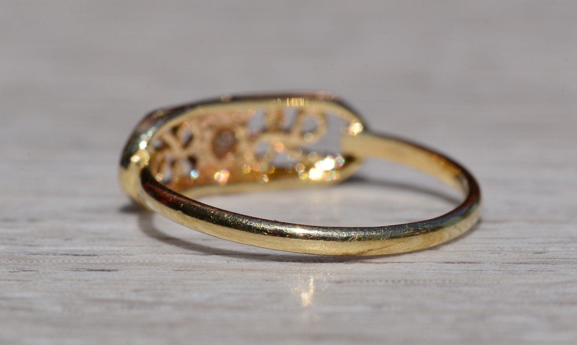 SOLD - The Varney: Ladies Signed Petite 14K Gold Cocktail Ring set with Diamond - Image 4