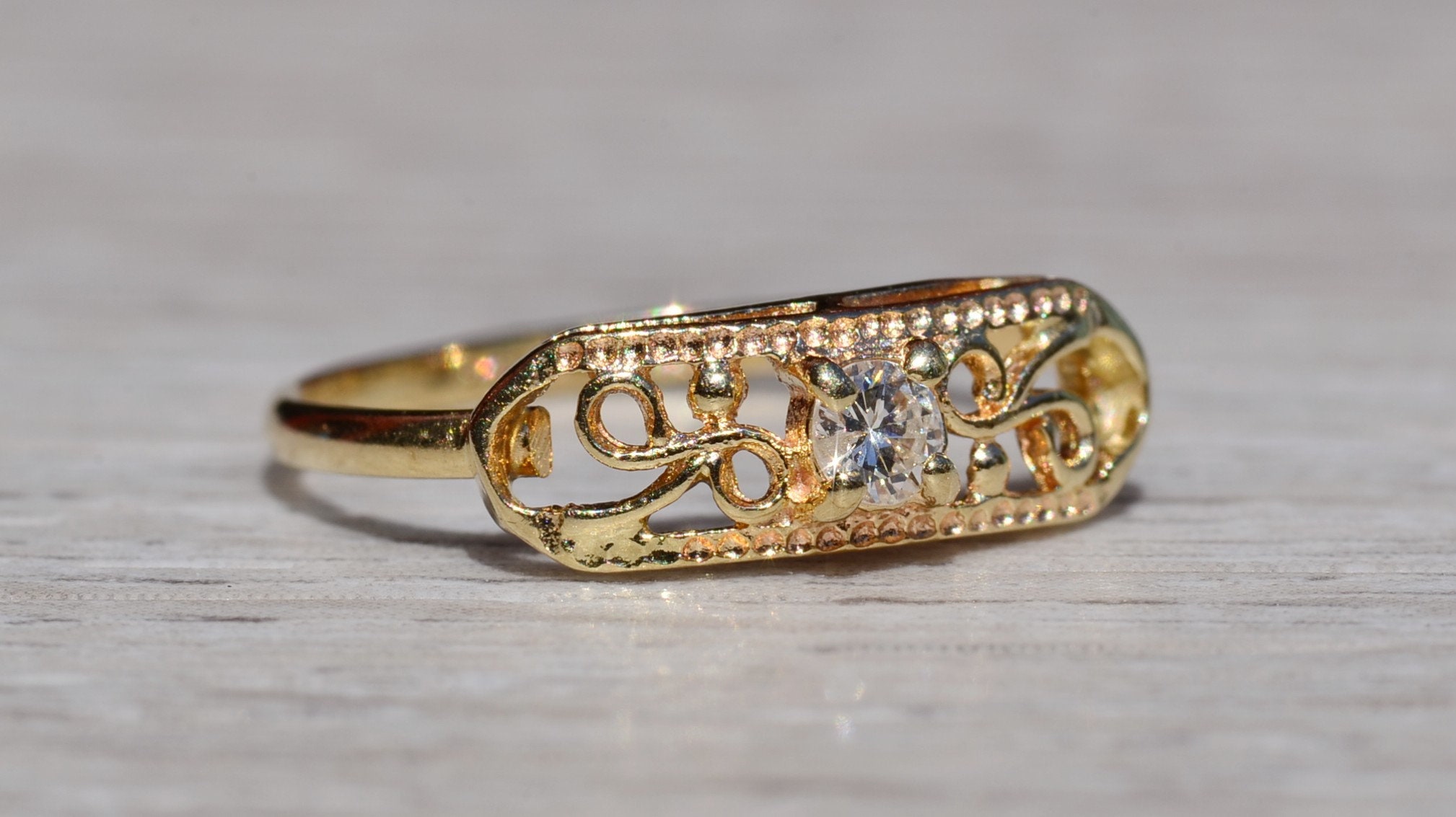 SOLD - The Varney: Ladies Signed Petite 14K Gold Cocktail Ring set with Diamond - Image 6