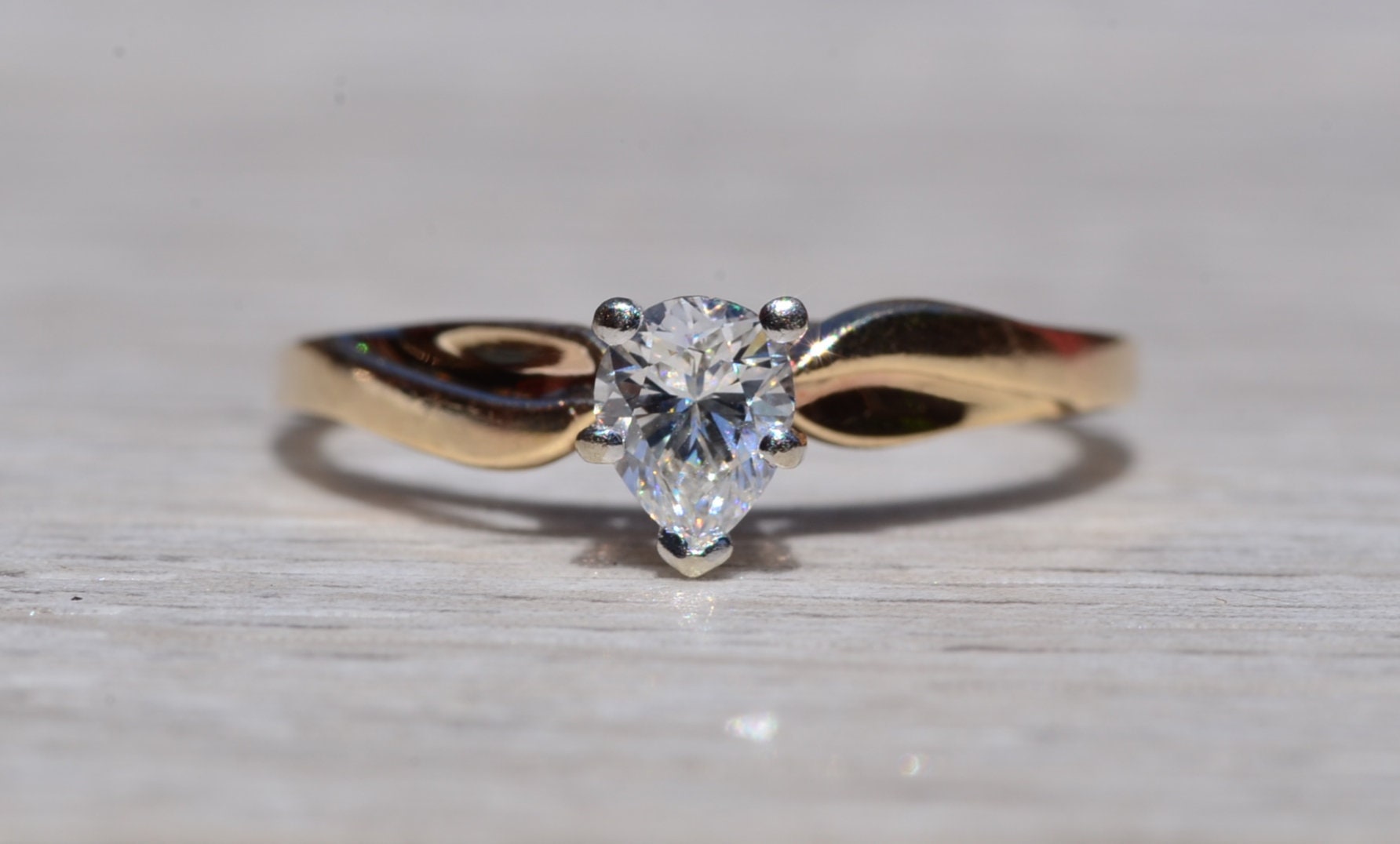 SOLD - The Bears Best: Vintage Yellow Gold Engagement Ring or Promise Ring with Pear Shaped Natural Diamond - Image 2