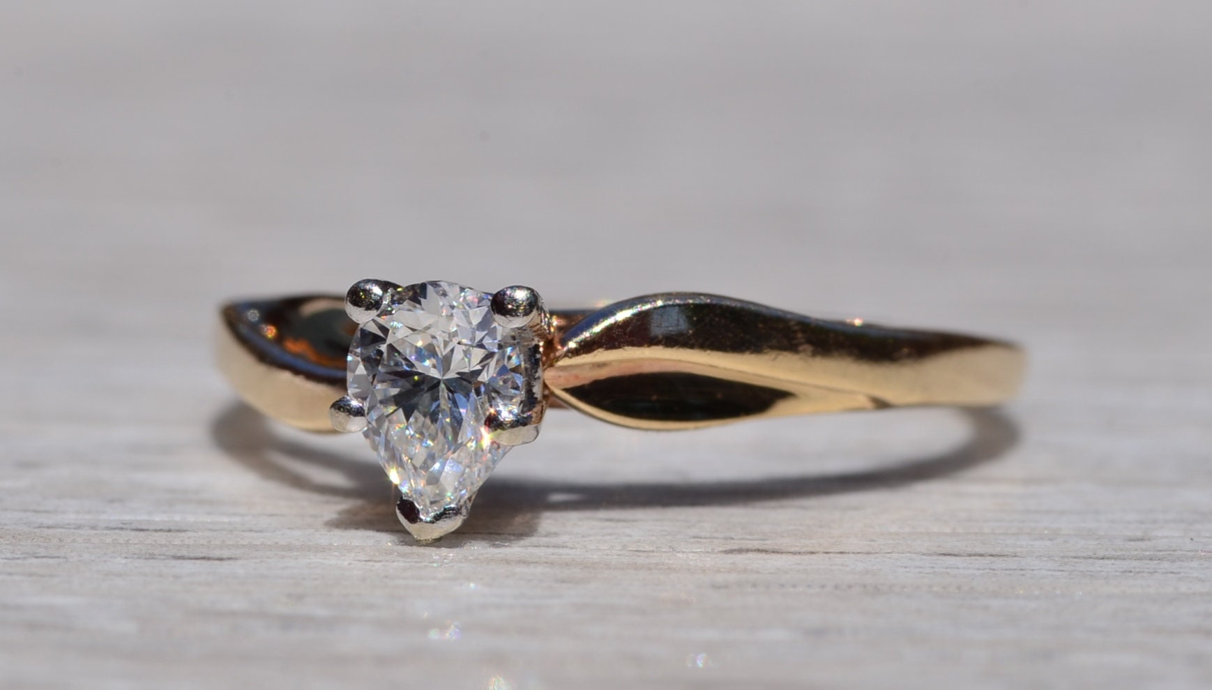 SOLD - The Bears Best: Vintage Yellow Gold Engagement Ring or Promise Ring with Pear Shaped Natural Diamond - Image 6