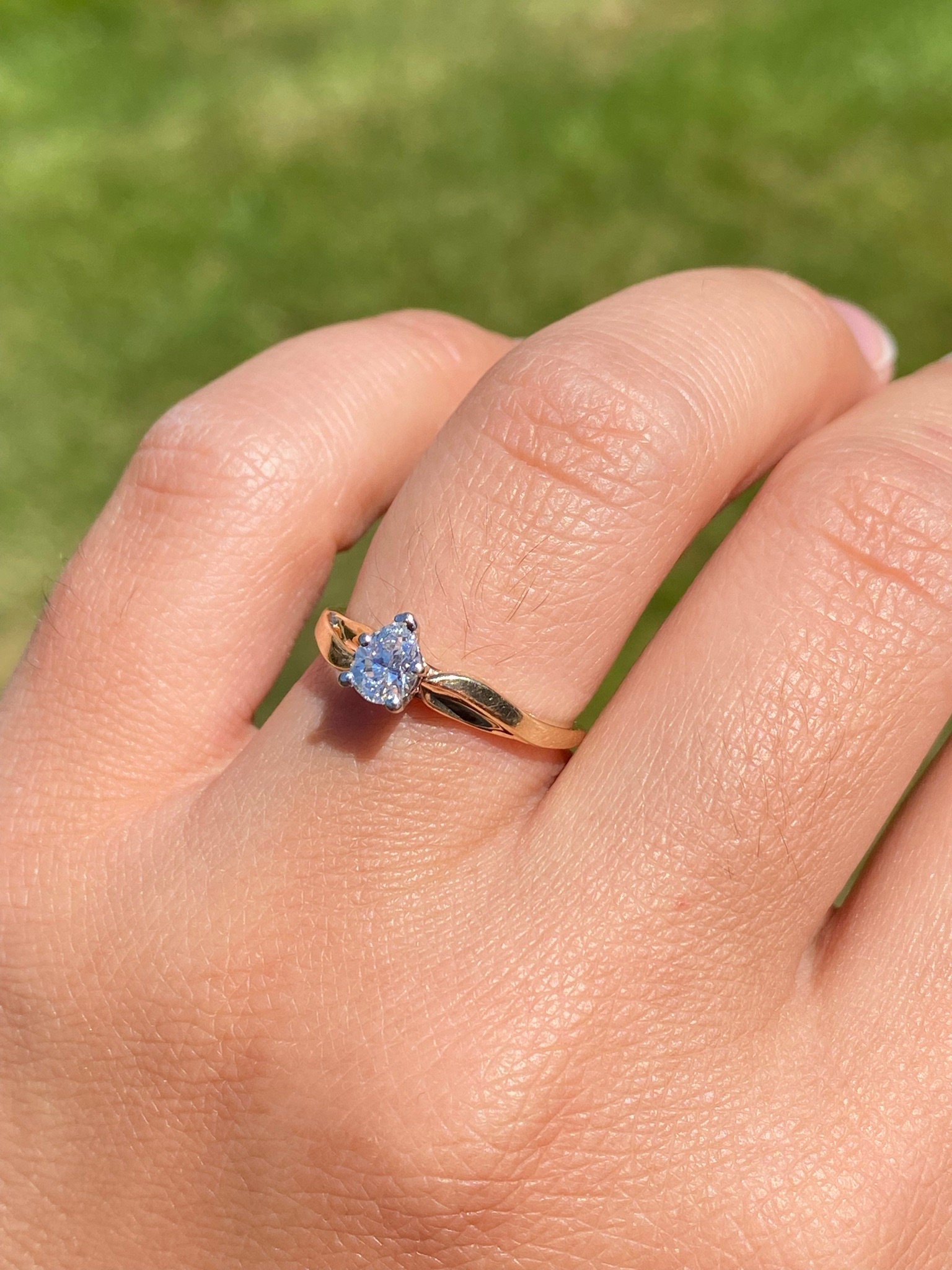 SOLD - The Bears Best: Vintage Yellow Gold Engagement Ring or Promise Ring with Pear Shaped Natural Diamond - Image 9