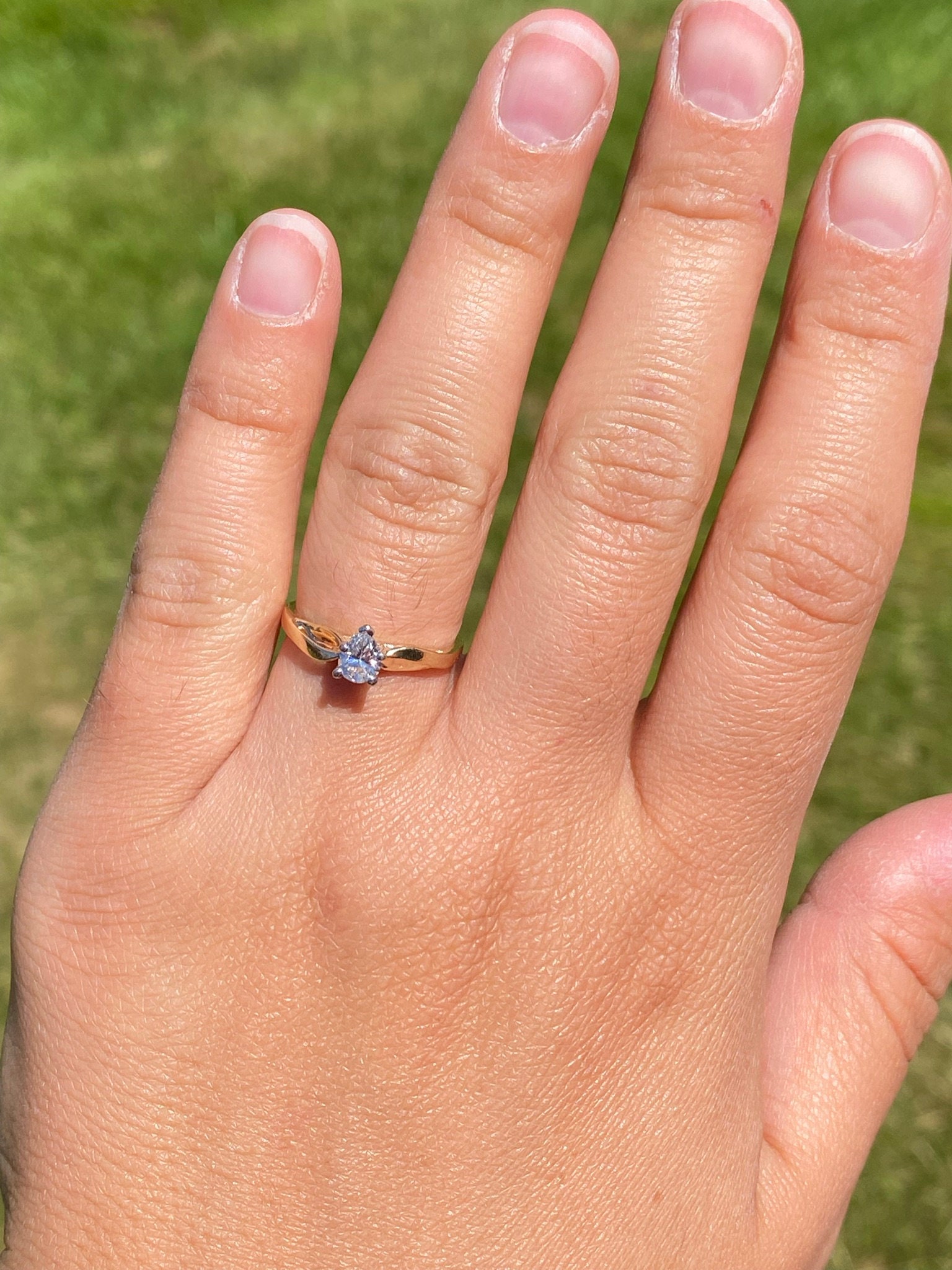 SOLD - The Bears Best: Vintage Yellow Gold Engagement Ring or Promise Ring with Pear Shaped Natural Diamond - Image 8
