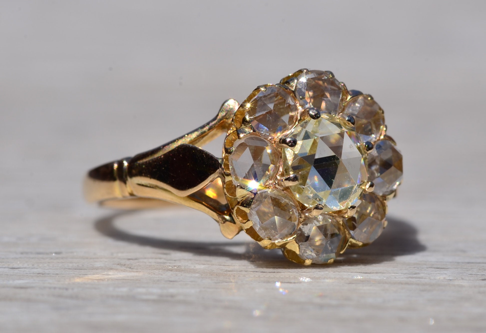 SOLD - The Running Springs: Georgian Yellow Gold Engagement Ring with Rose Cut Diamonds - Image 6