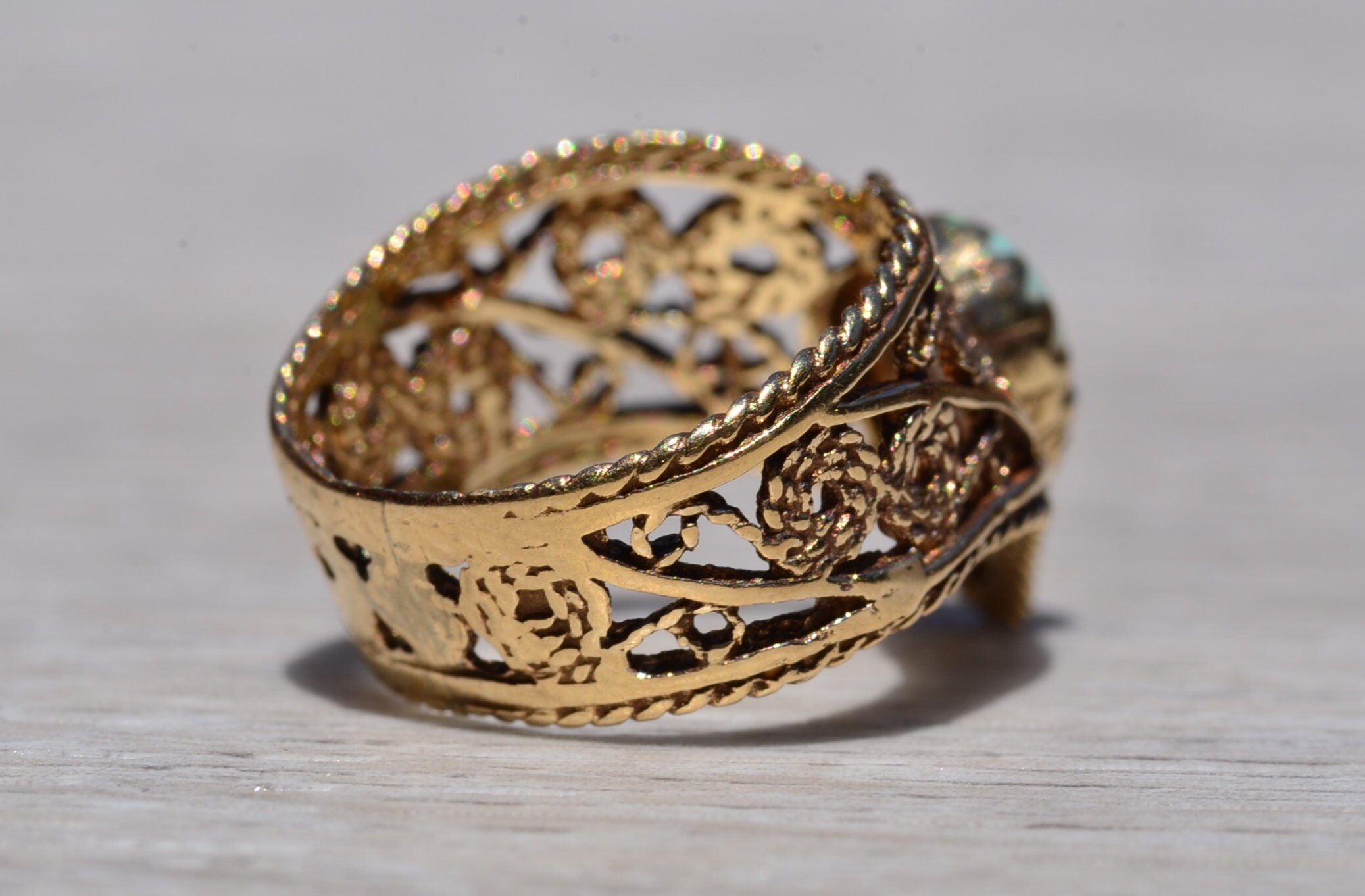 SOLD - The Alta Loma: Mid Century Australian Opal Filigree Ring - Image 5