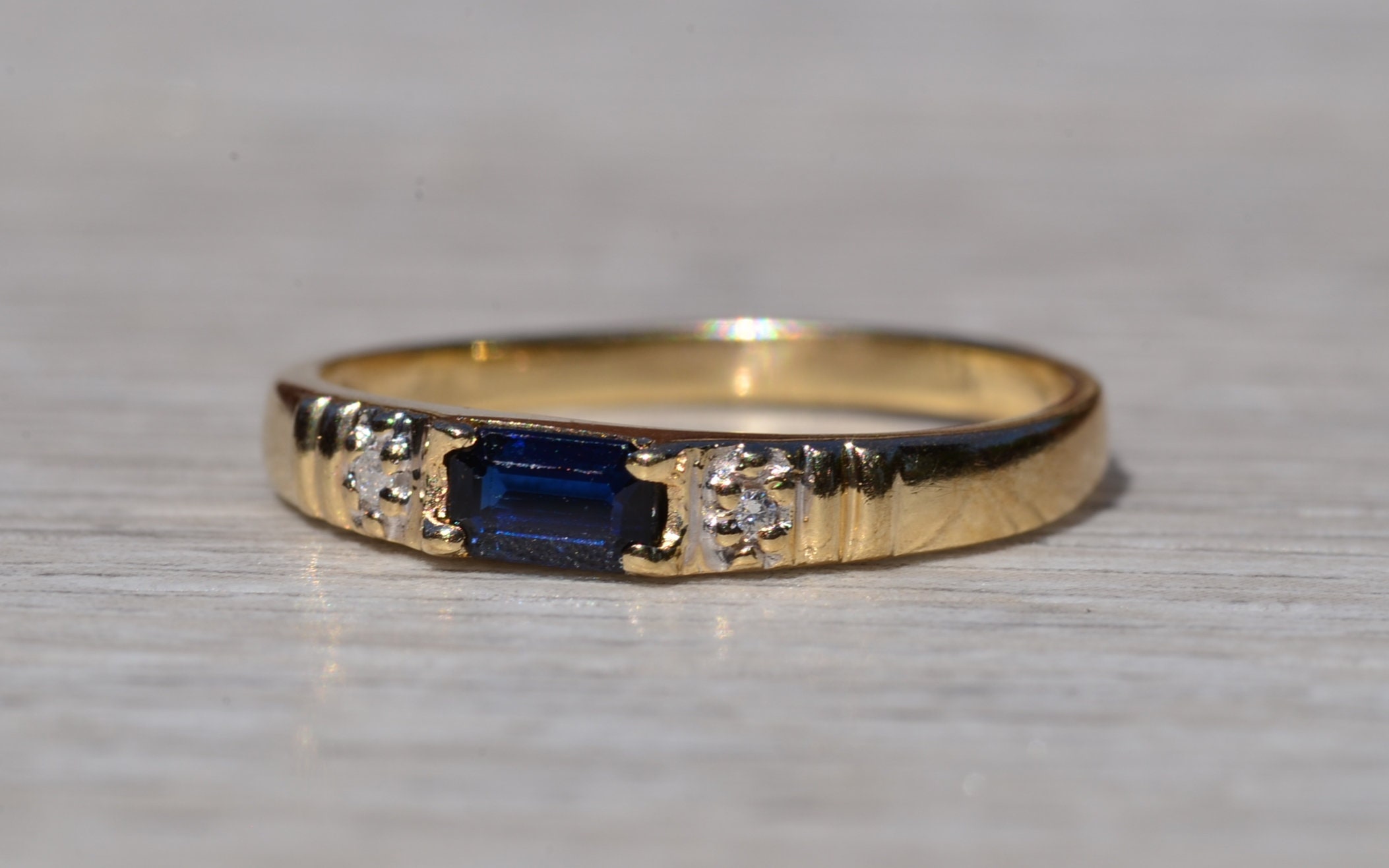 SOLD - The Clotho: Natural Sapphire and Diamond Stackable Ring - Image 3