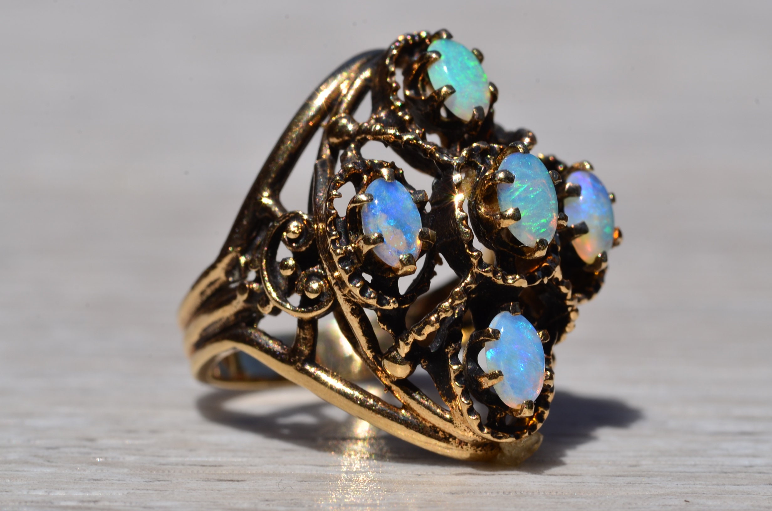 SOLD - The Madera: Australian Opal Mid Century Yellow Gold Ring - Image 6