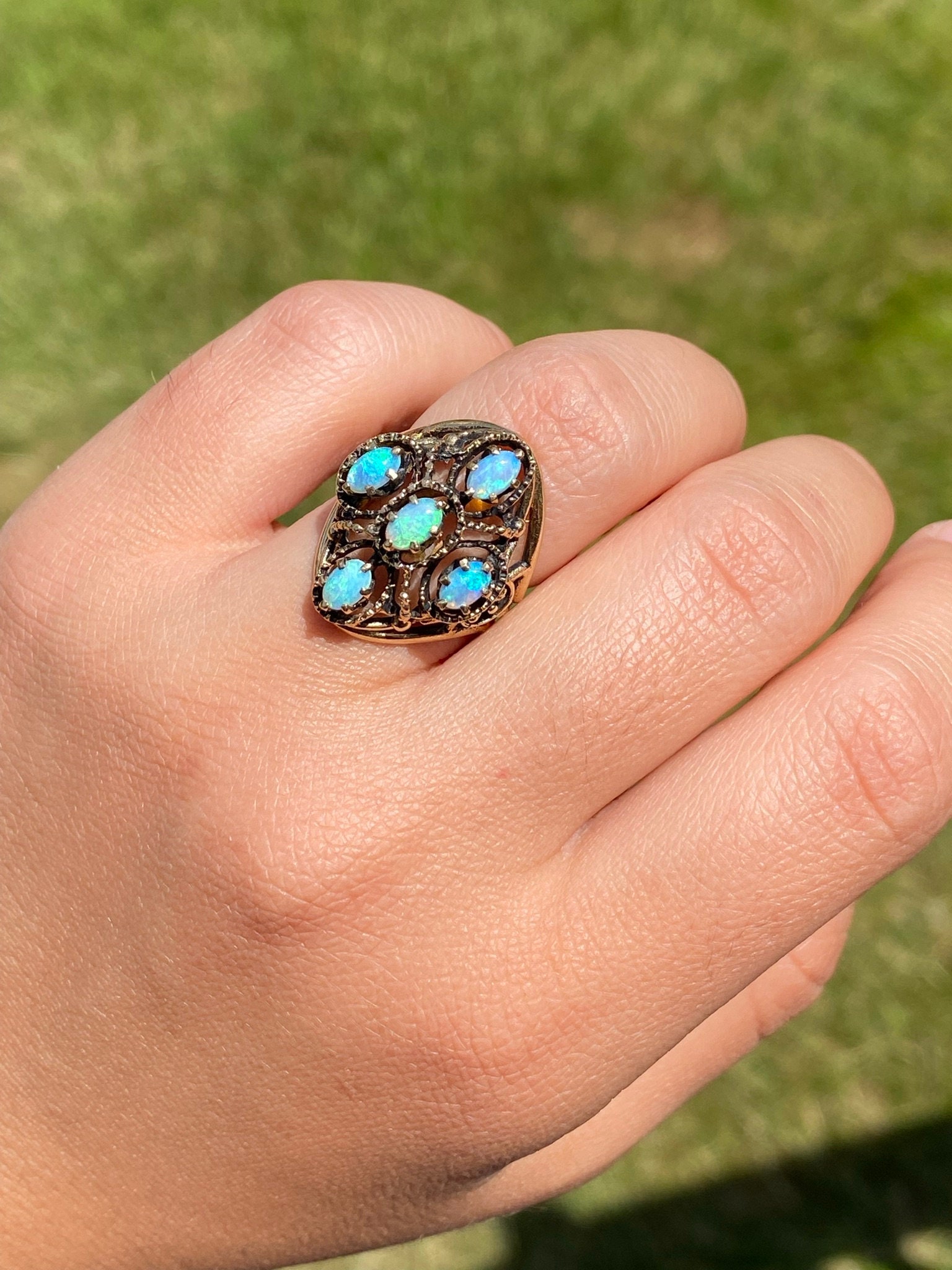 SOLD - The Madera: Australian Opal Mid Century Yellow Gold Ring - Image 10