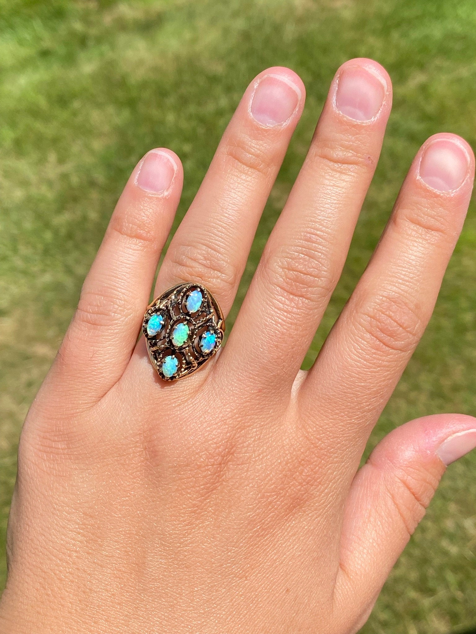 SOLD - The Madera: Australian Opal Mid Century Yellow Gold Ring - Image 8