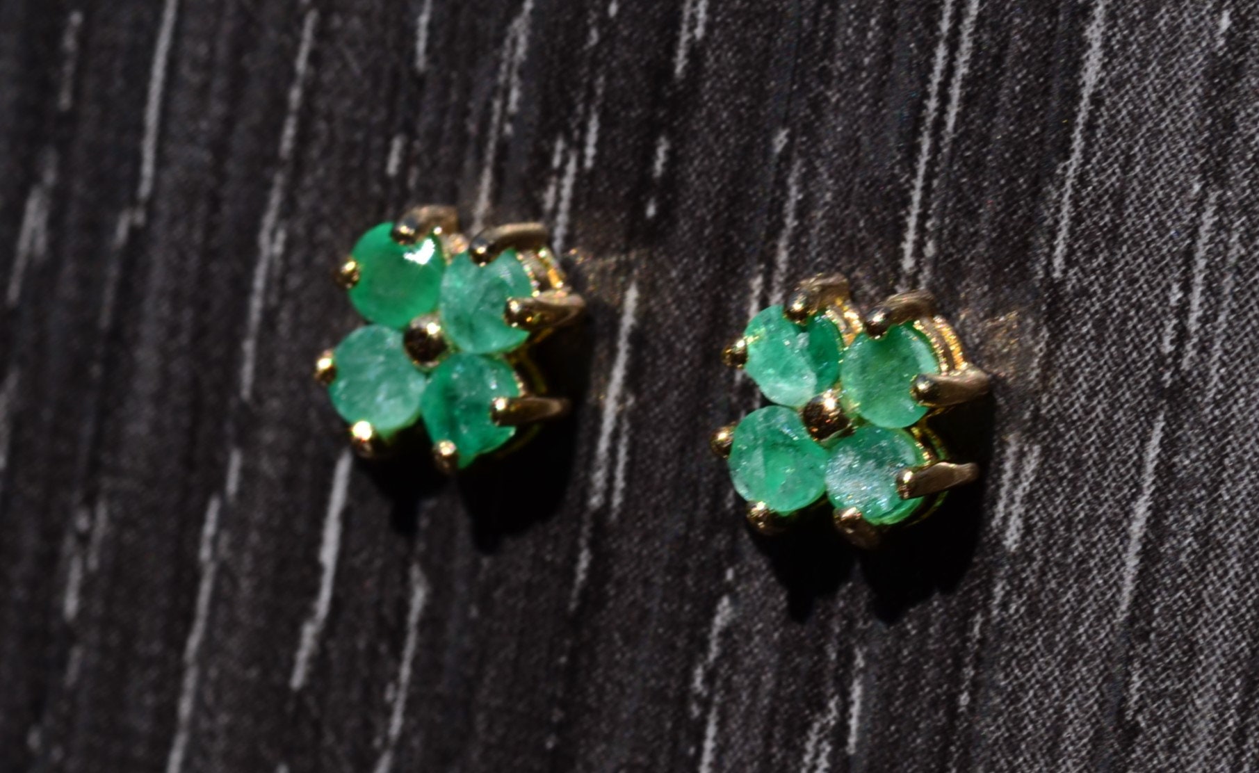 SOLD - The East Oakdale: Yellow Gold Shamrock Earrings with Natural Emeralds - Image 3