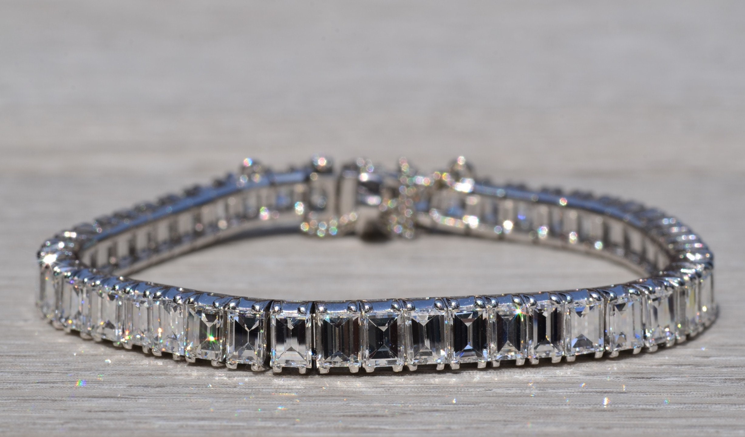 SOLD - The Magnificent: Antique Platinum Tennis Bracelet with Emerald Cut Diamonds - Image 2