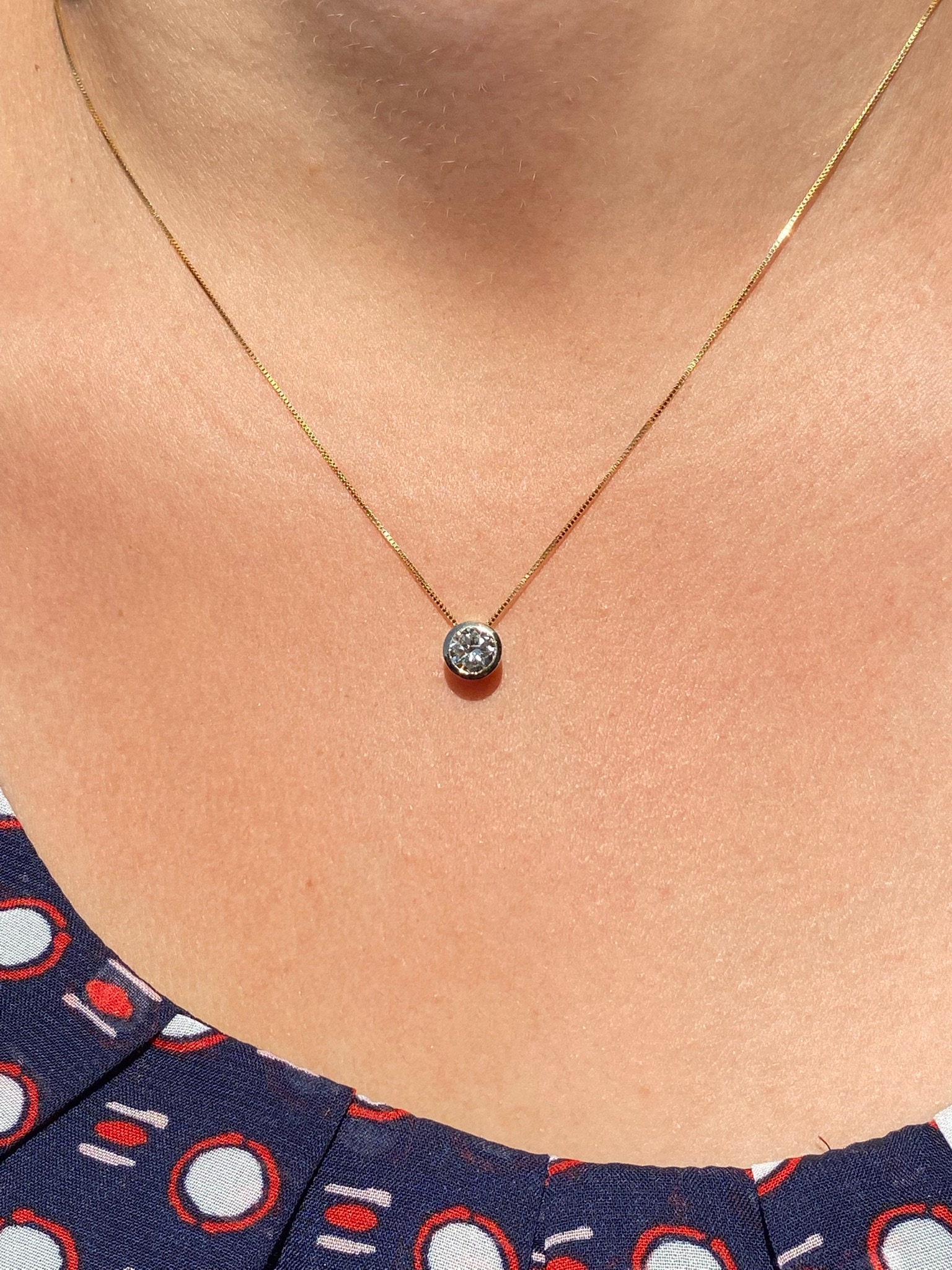 SOLD - The French Camp: Yellow Gold Bezel Set Natural Diamond Solitaire Necklace - Image 4