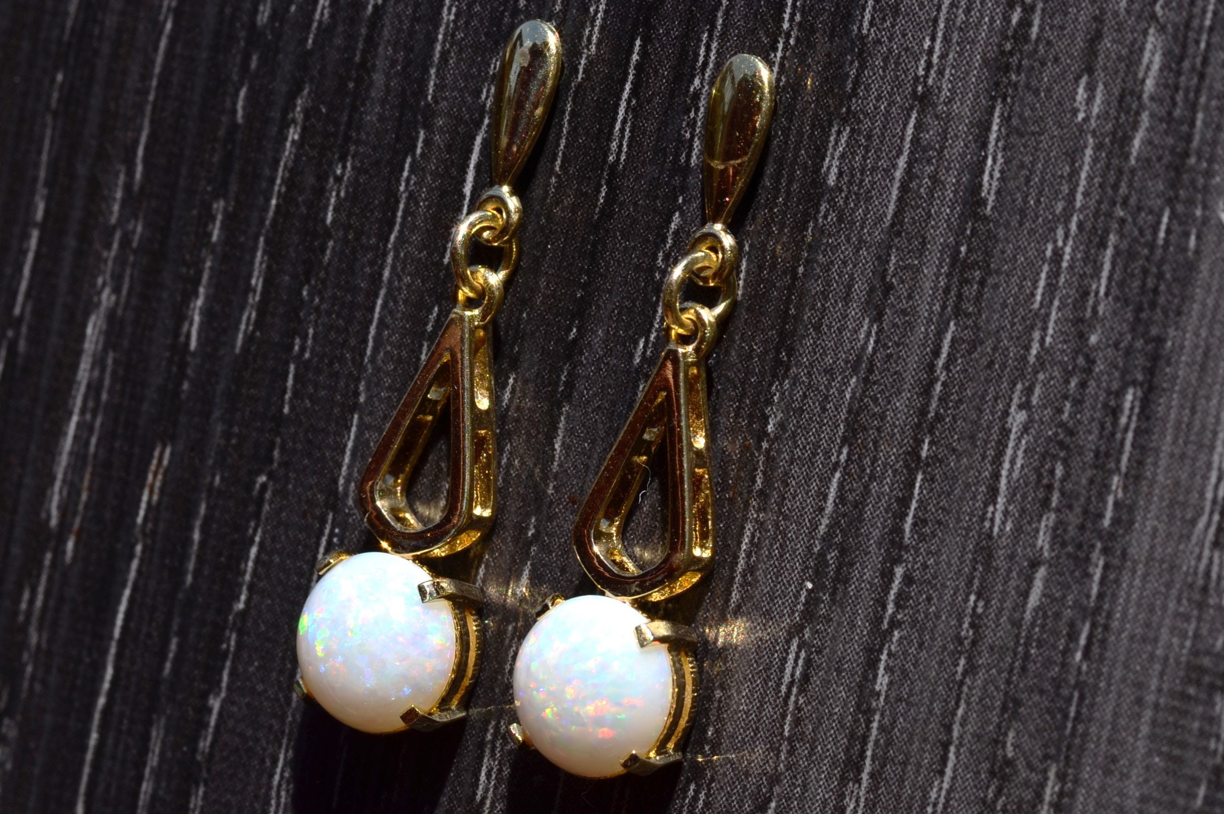 SOLD: The Armstrong: Natural Australian Opal Dangler Earrings in Yellow Gold - Image 3