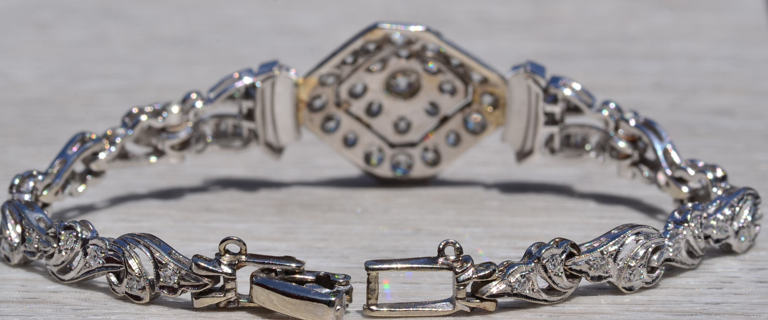 SOLD - The Ryer Island: Antique Platinum and White Gold Diamond Bracelet - Image 3