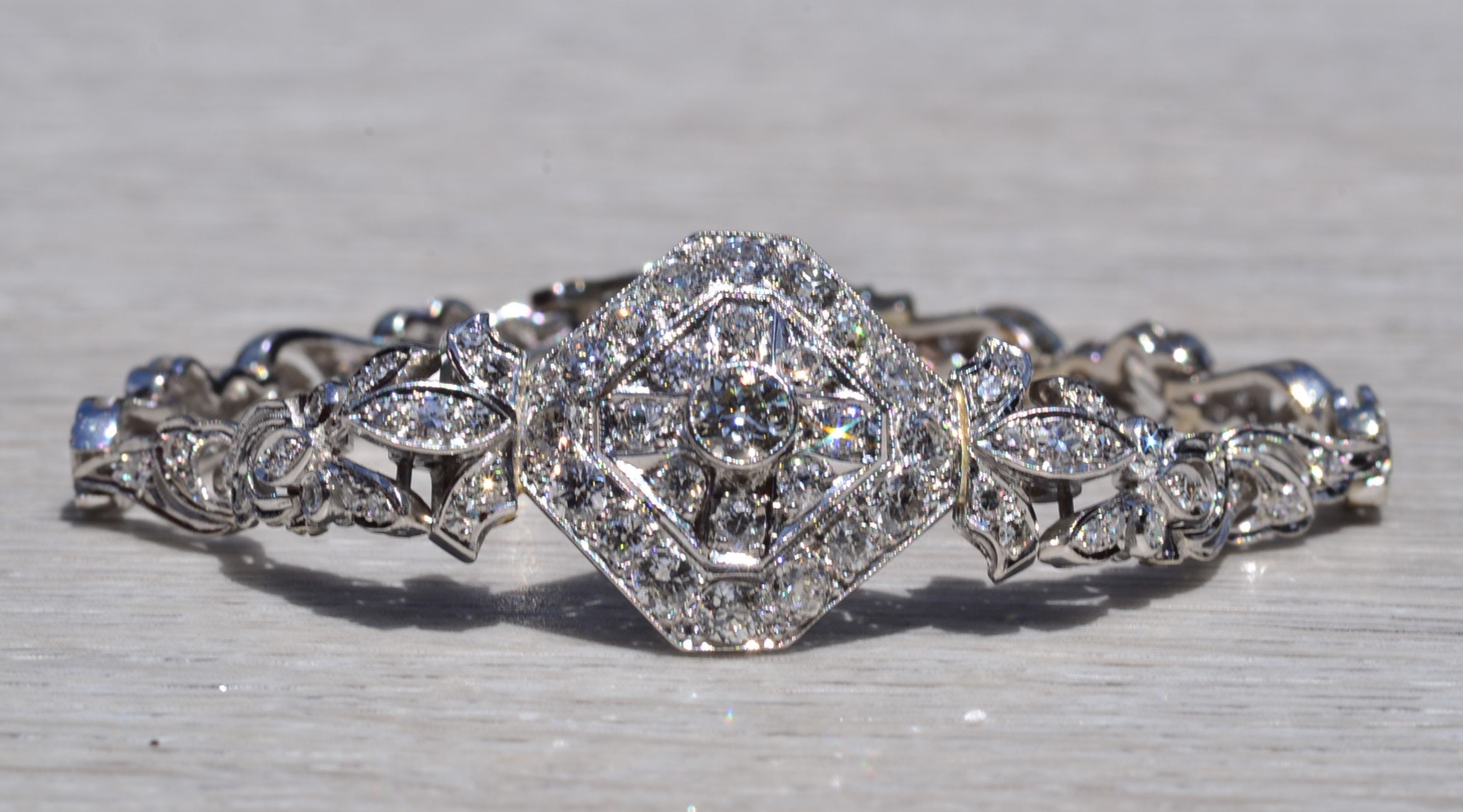 SOLD - The Ryer Island: Antique Platinum and White Gold Diamond Bracelet - Image 5