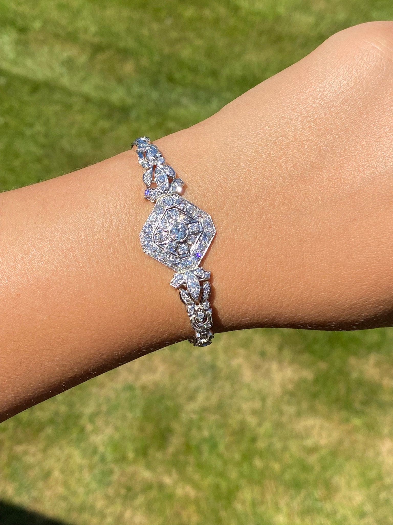SOLD - The Ryer Island: Antique Platinum and White Gold Diamond Bracelet - Image 7