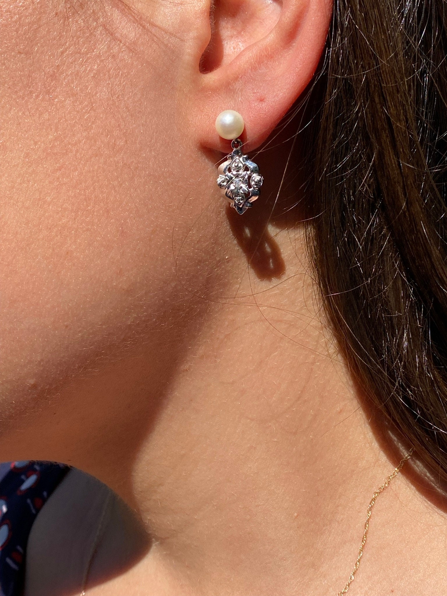 The Selby: Antique Retro Era Pearl and Diamond Danglers - Image 4