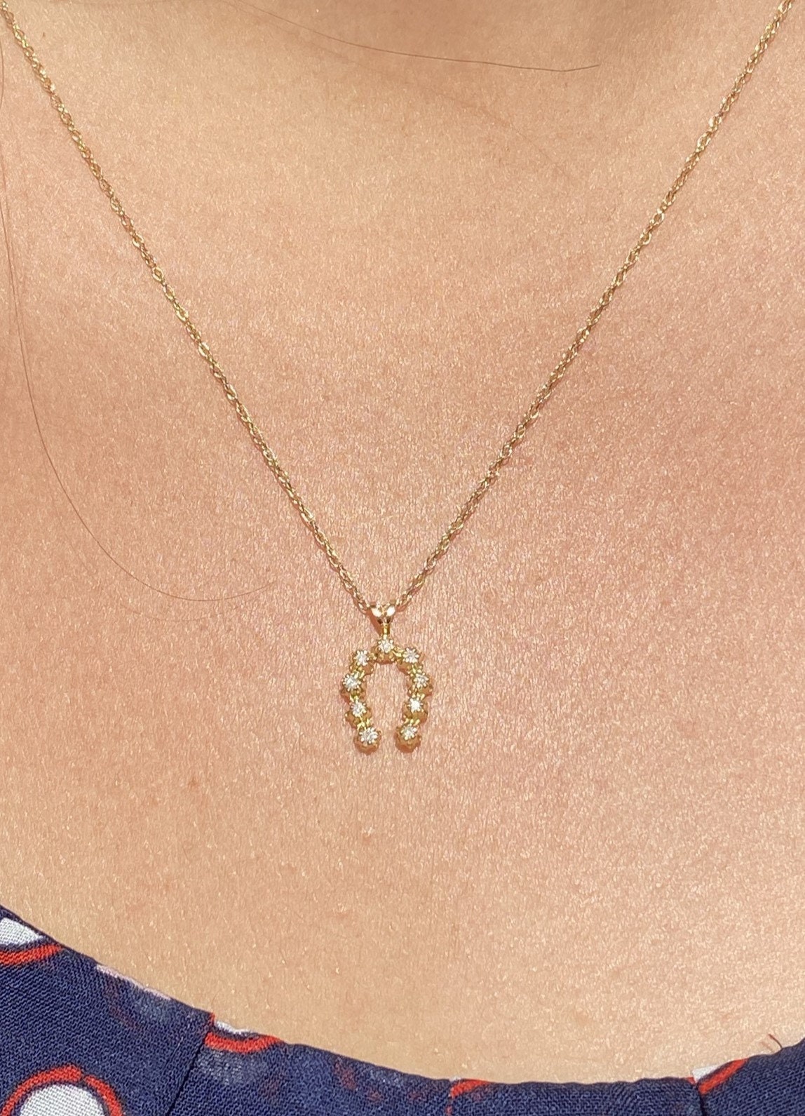SOLD - The Pinole: Yellow Gold and Diamond Horseshoe Necklace - Image 4