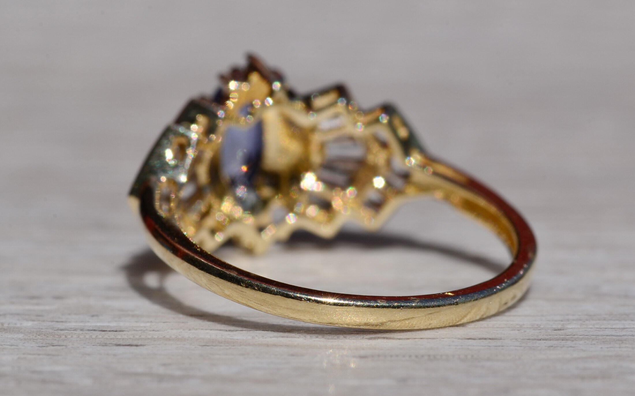 SOLD - The Laddonia: Ladies Yellow Gold Tanzanite and White Topaz Ring - Image 4