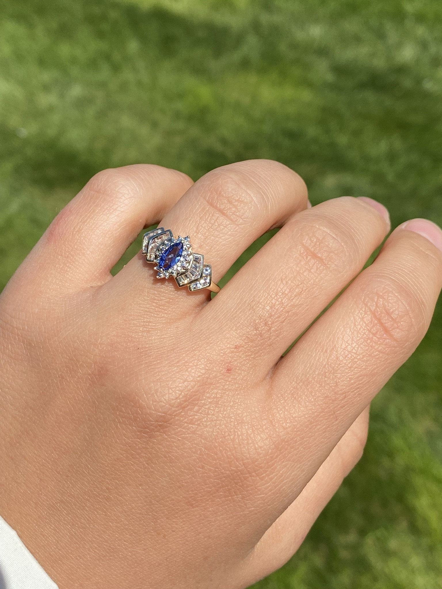 SOLD - The Laddonia: Ladies Yellow Gold Tanzanite and White Topaz Ring - Image 10