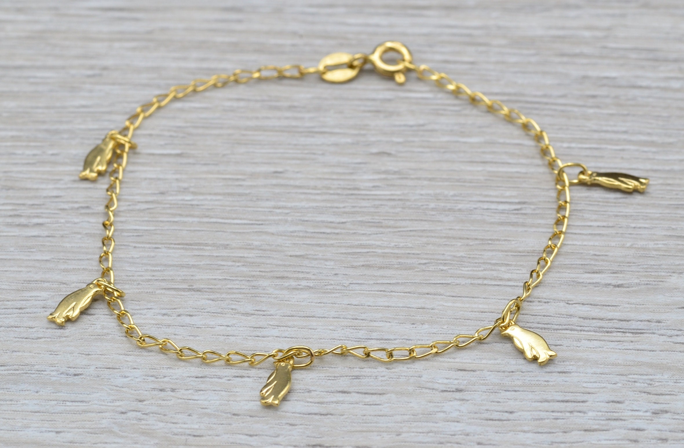 SOLD - The Manchote: Ladies 18K Yellow Gold Penguin Charm Bracelet - Image 3