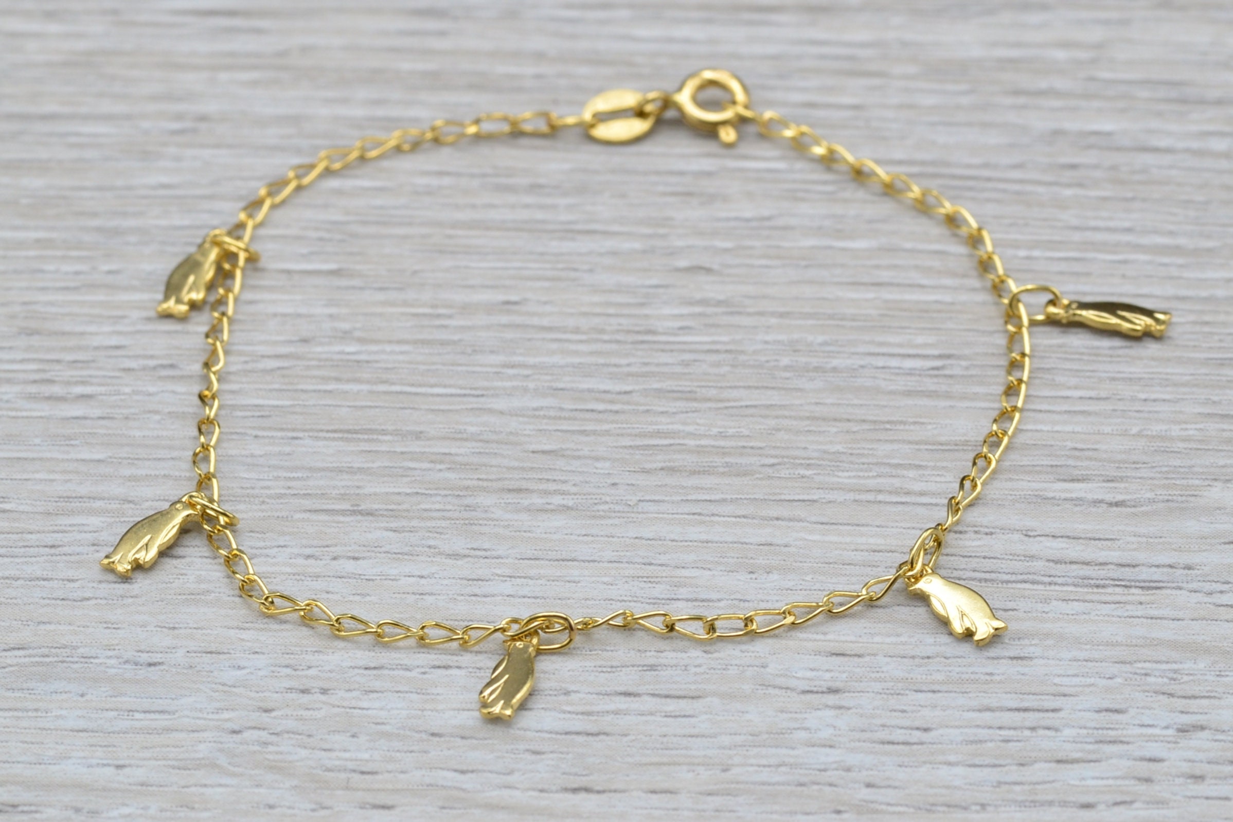 SOLD - The Manchote: Ladies 18K Yellow Gold Penguin Charm Bracelet - Image 2