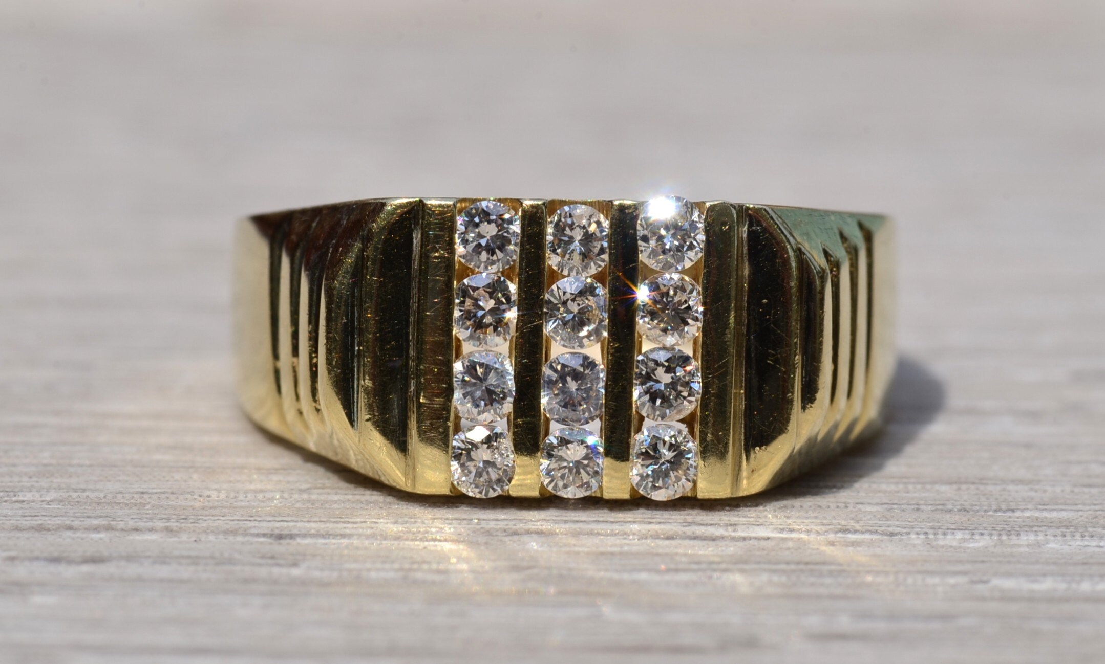 The Bair Island: Gentleman's Diamond Cocktail Ring in Yellow Gold - Image 2