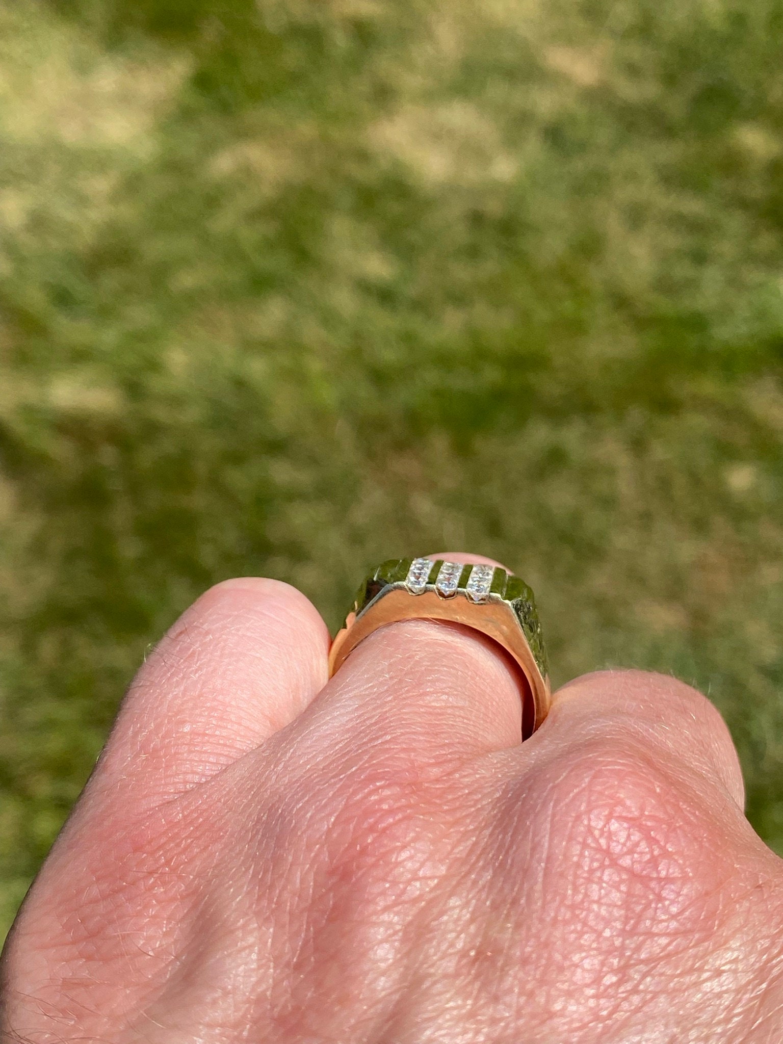 The Bair Island: Gentleman's Diamond Cocktail Ring in Yellow Gold - Image 10
