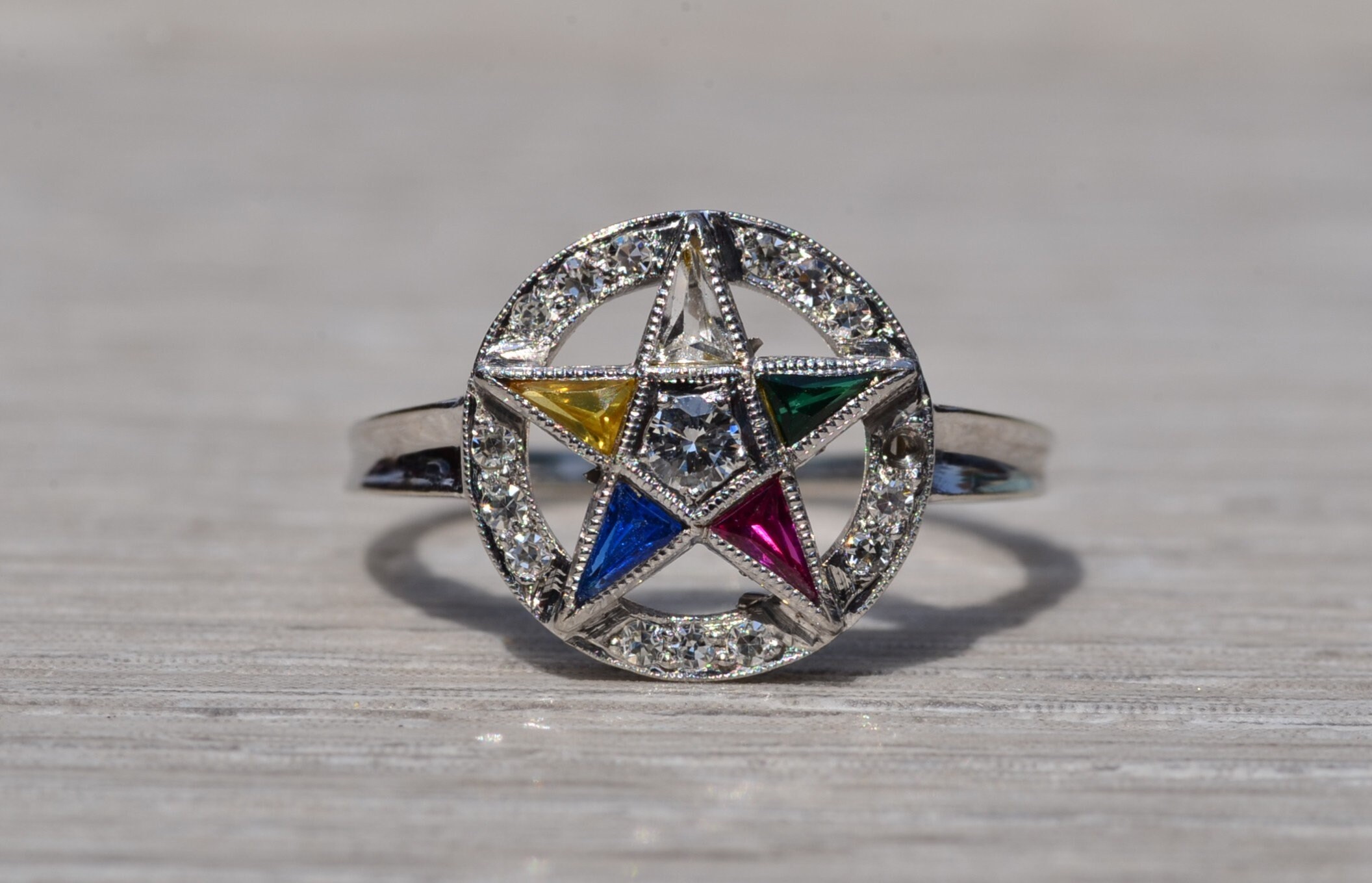 SOLD - The Eastern: Ladies Antique Eastern Star Ring with Diamonds - Image 2