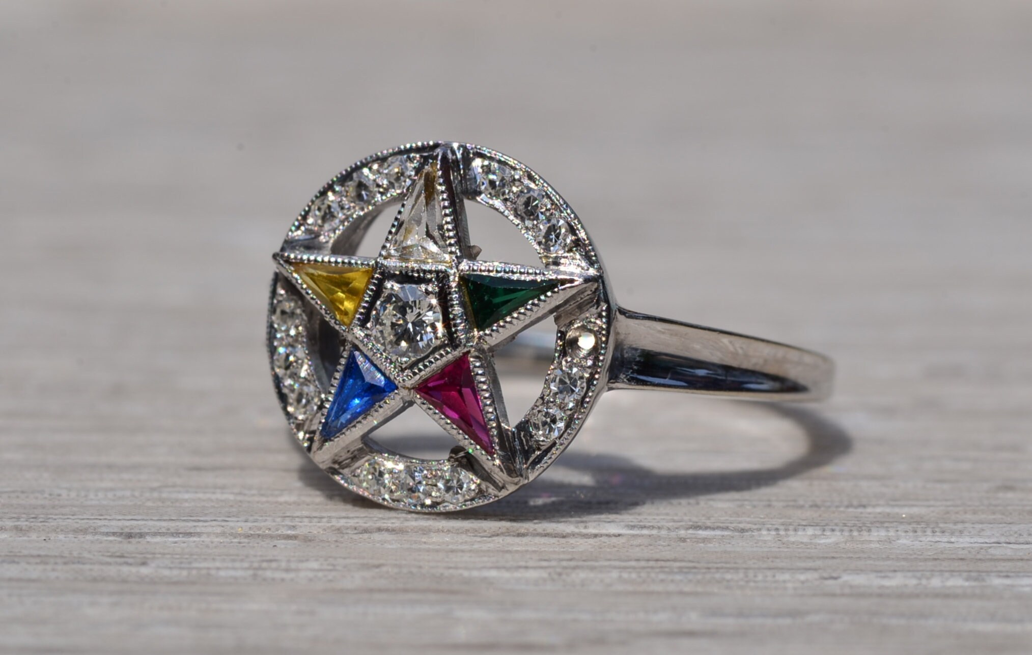SOLD - The Eastern: Ladies Antique Eastern Star Ring with Diamonds - Image 3