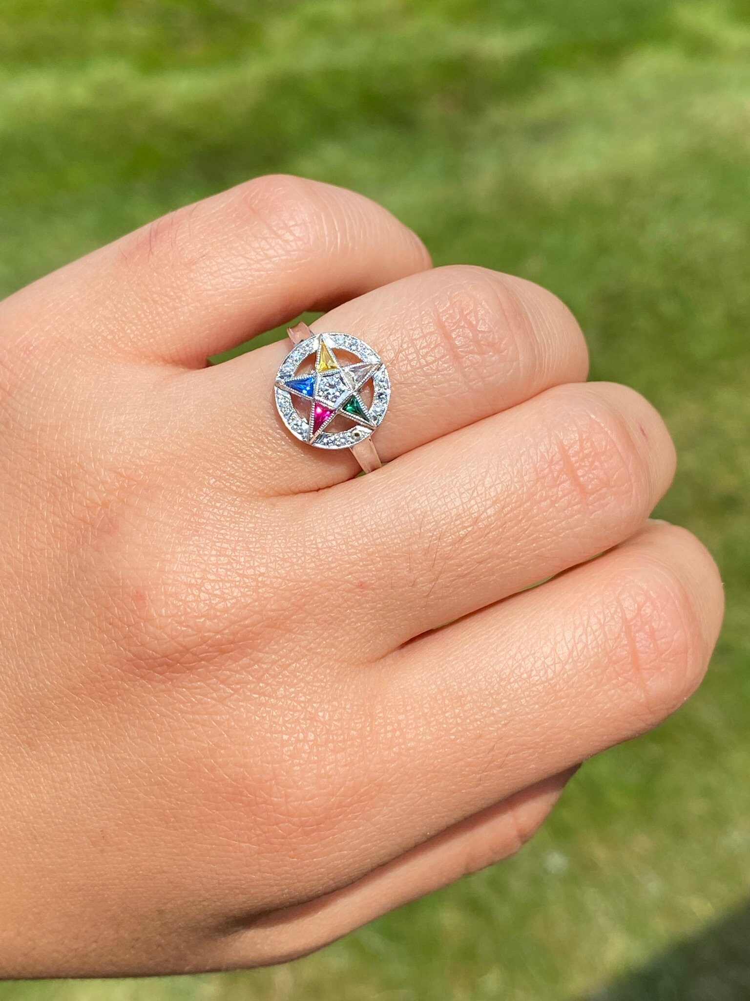 SOLD - The Eastern: Ladies Antique Eastern Star Ring with Diamonds - Image 10
