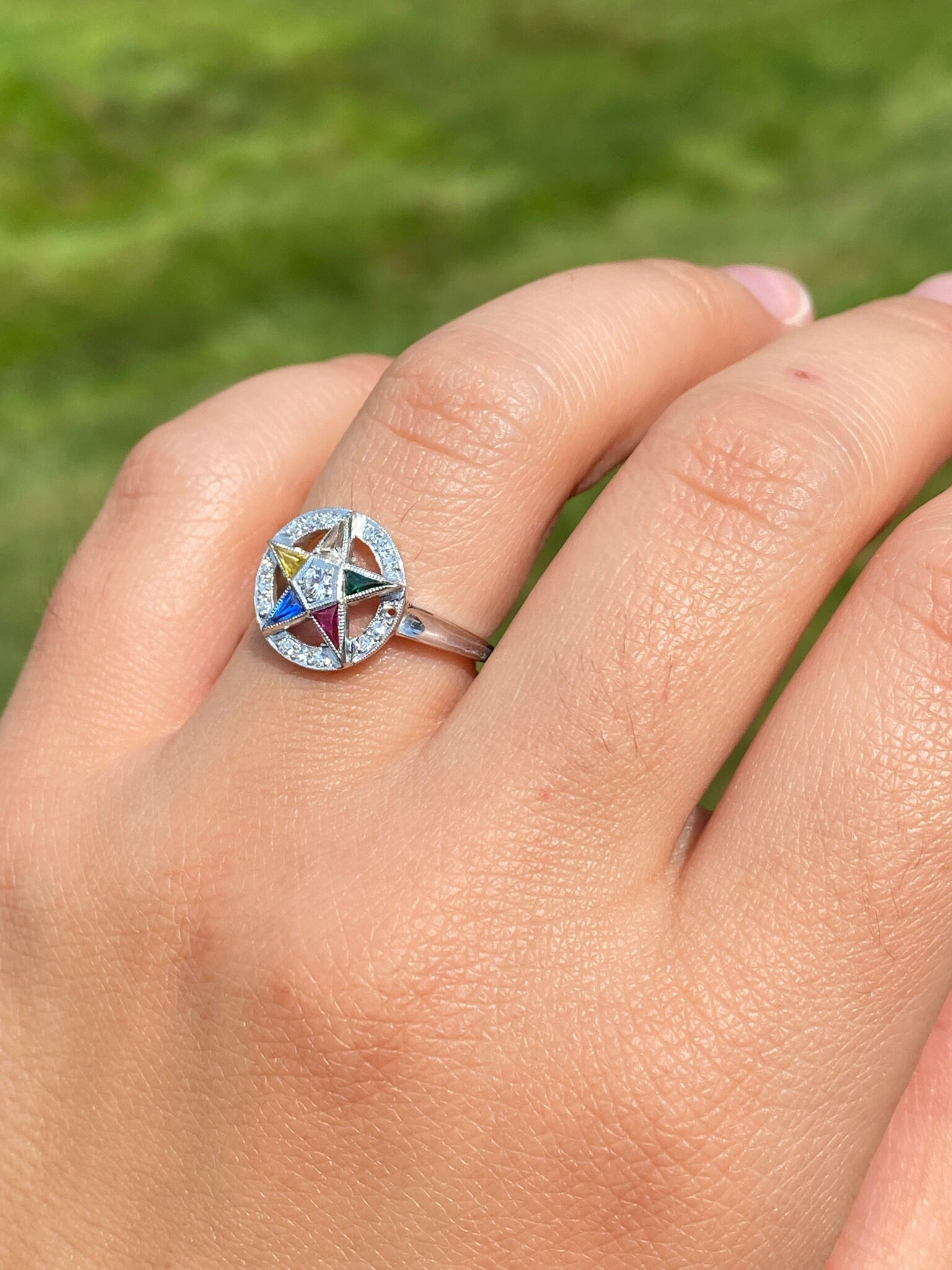 SOLD - The Eastern: Ladies Antique Eastern Star Ring with Diamonds - Image 9