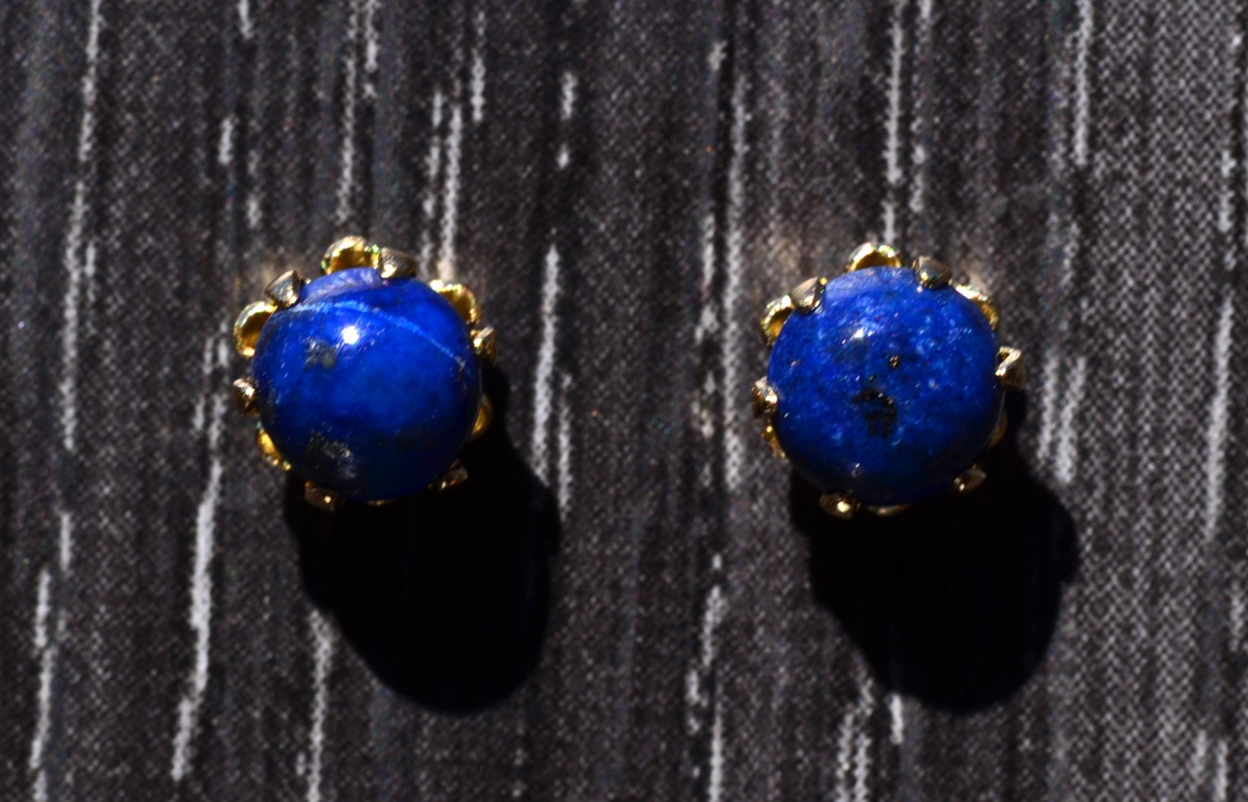 SOLD - The Marconi: Lapis Lazuli Stud Earrings in Yellow Gold - Image 2