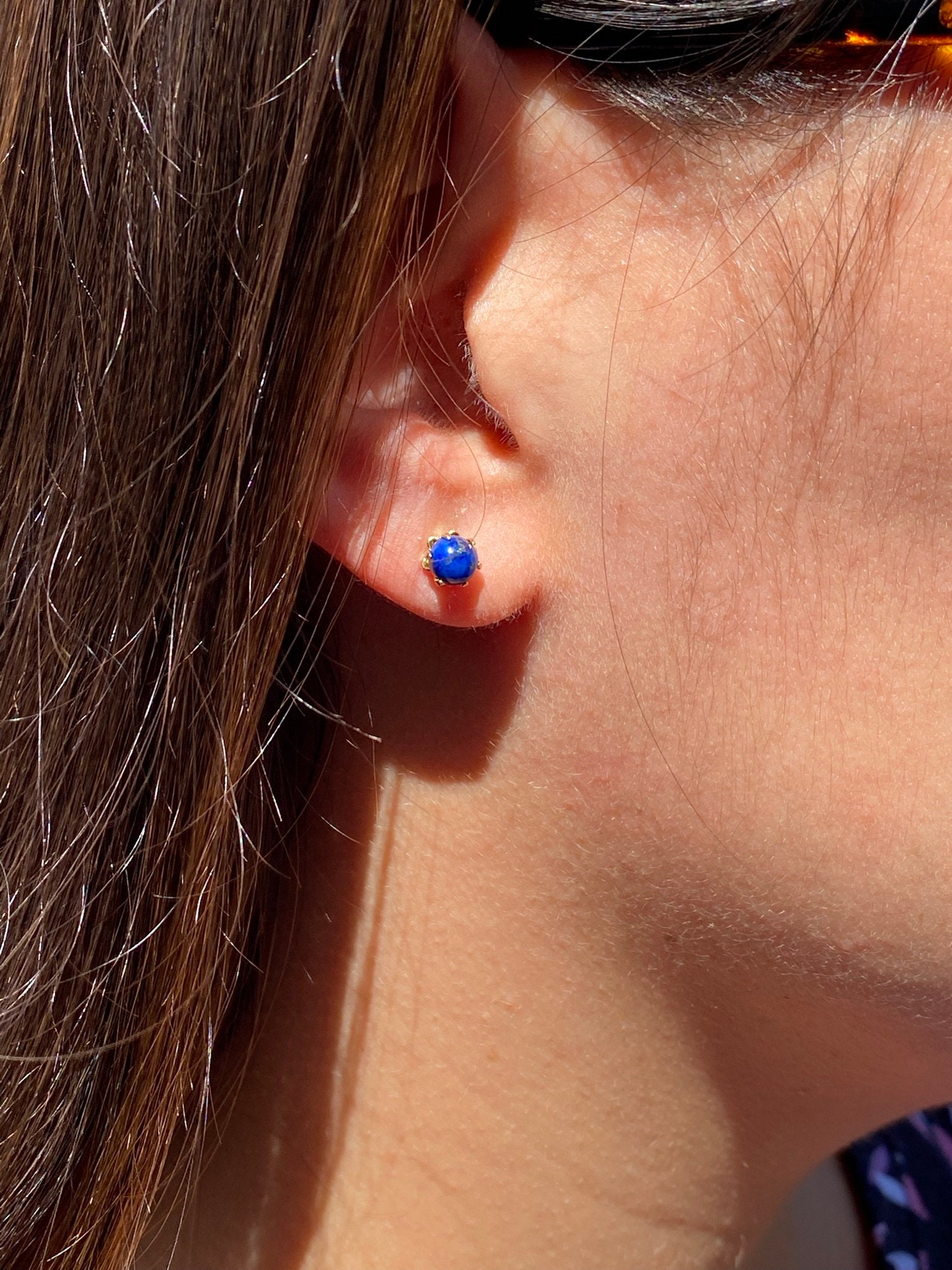 SOLD - The Marconi: Lapis Lazuli Stud Earrings in Yellow Gold - Image 4