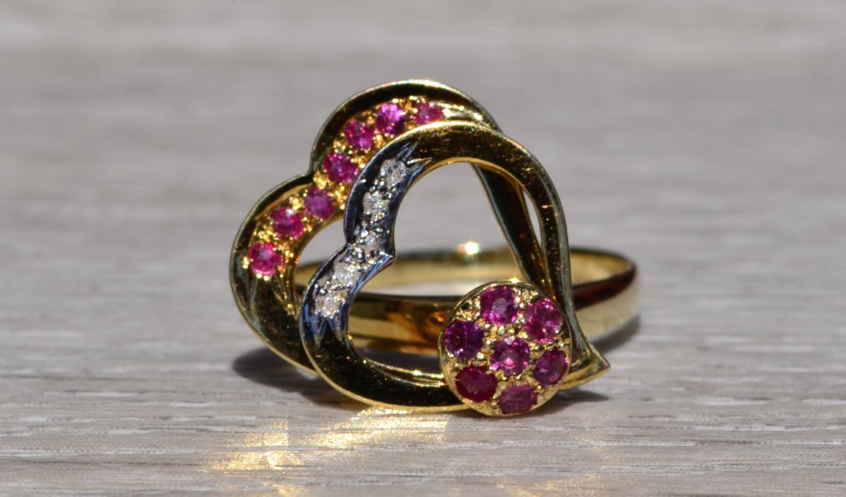 SOLD - The Spin: Yellow Gold Ruby and Diamond Spinner Ring - Image 2