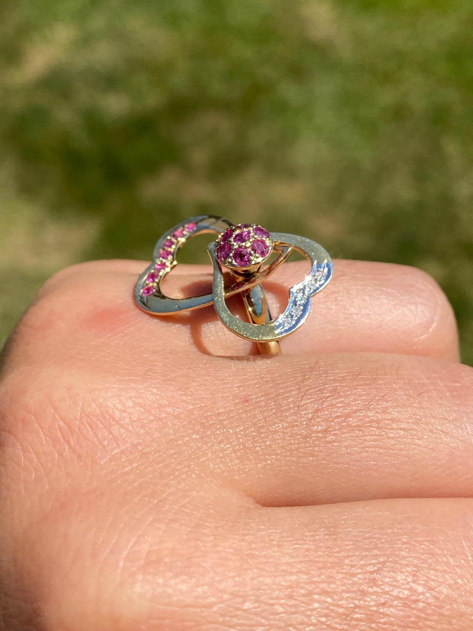 SOLD - The Spin: Yellow Gold Ruby and Diamond Spinner Ring - Image 10