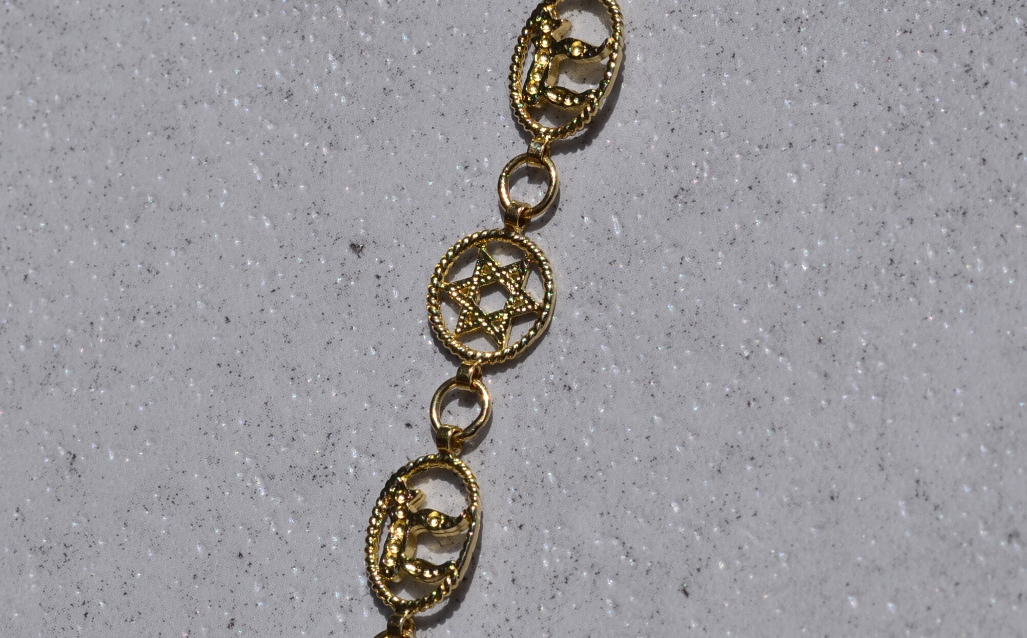 SOLD - The Sun Lakes: Chai and Star of David Bracelet in Yellow Gold - Image 3