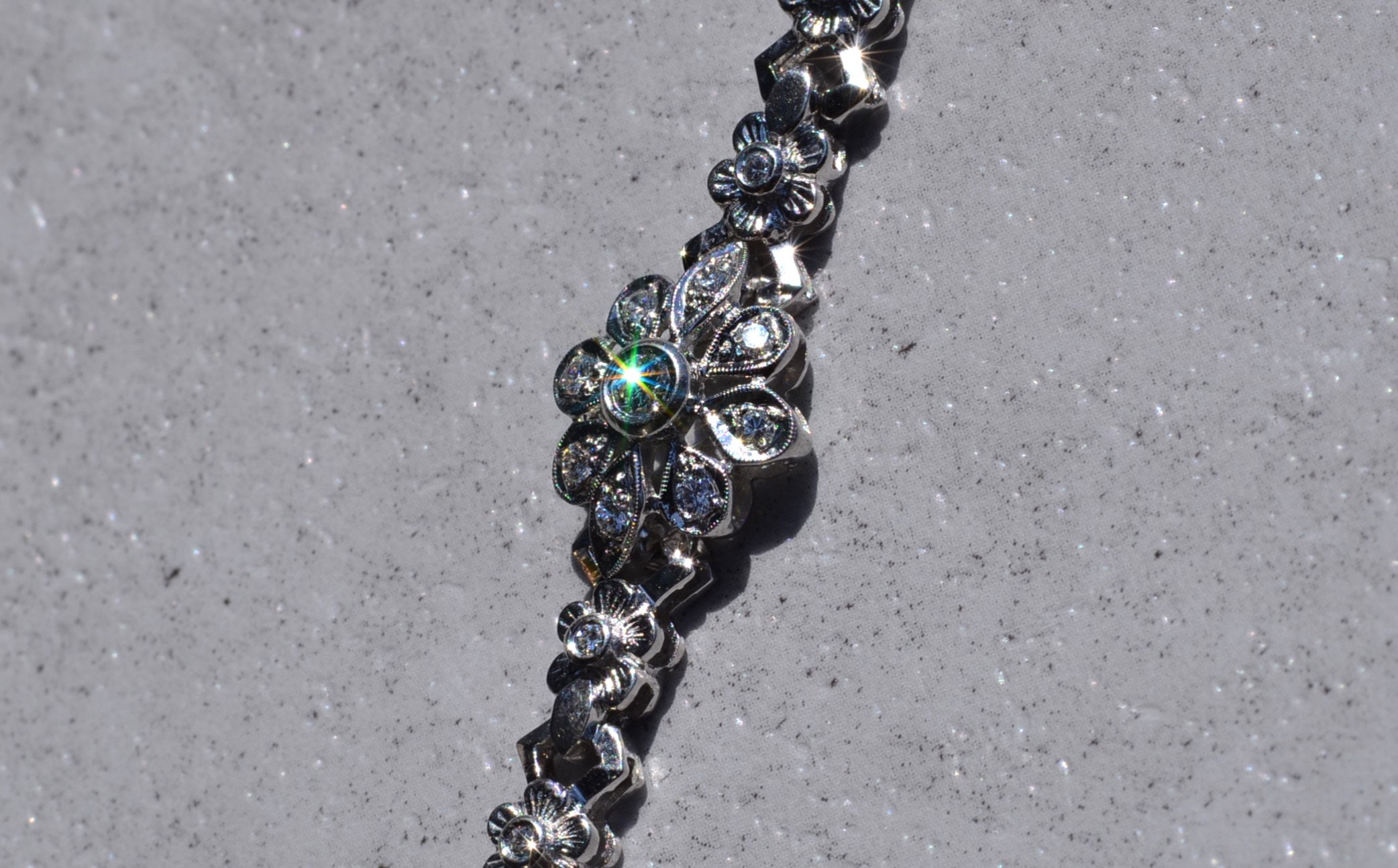 SOLD - The North Loop: Antique White Gold and Diamond Flower Bracelet - Image 3