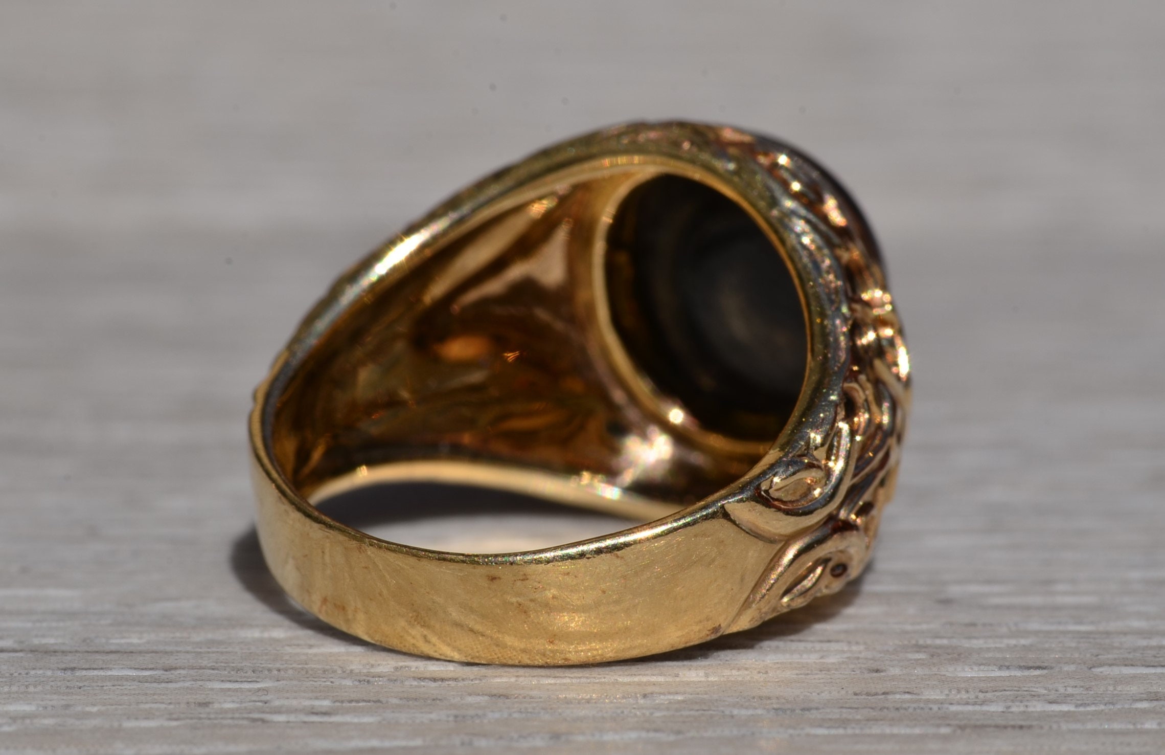 SOLD - The Manchaca: Black Jade Ring in Yellow Gold - Image 5