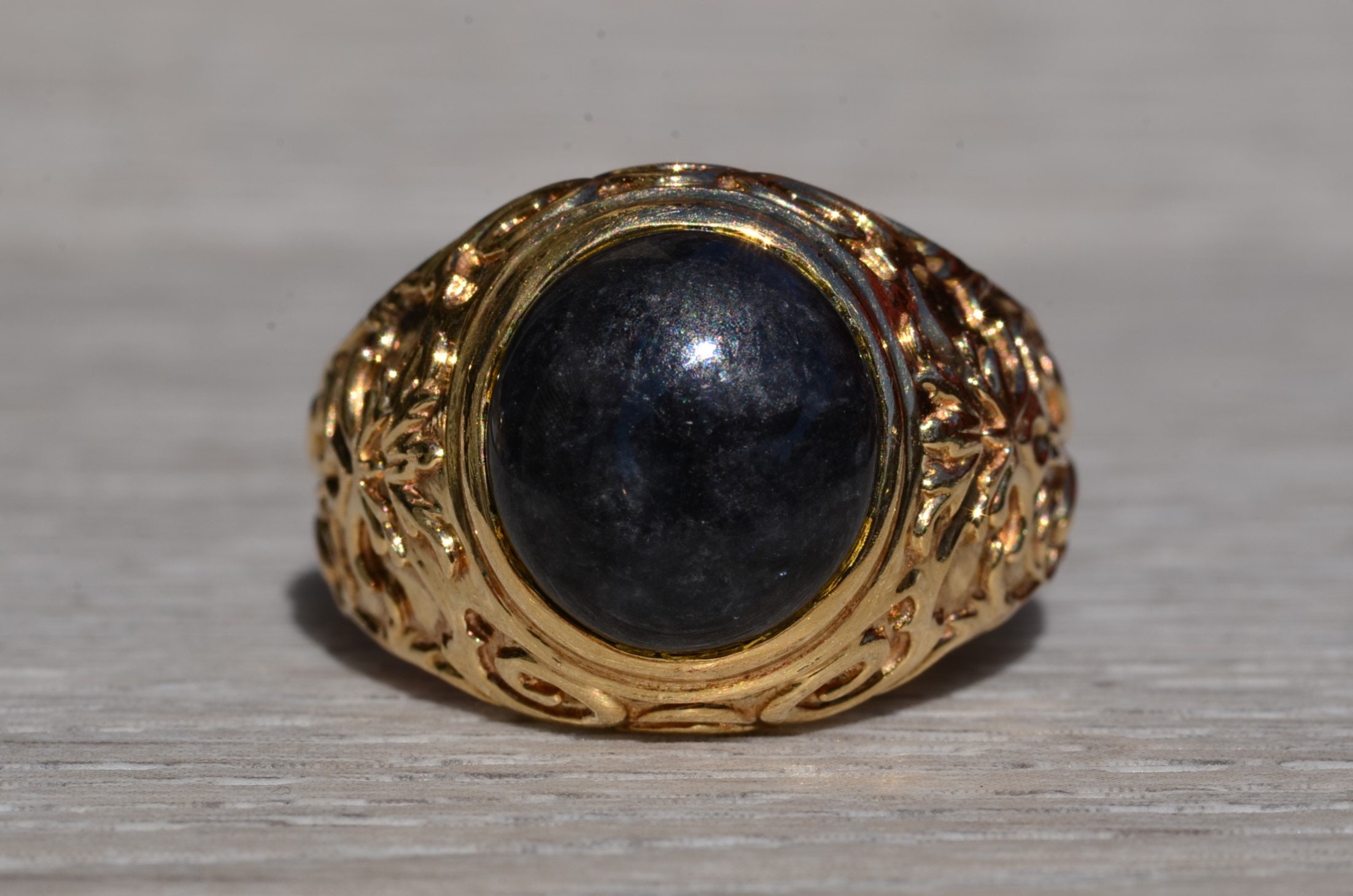 SOLD - The Manchaca: Black Jade Ring in Yellow Gold - Image 2